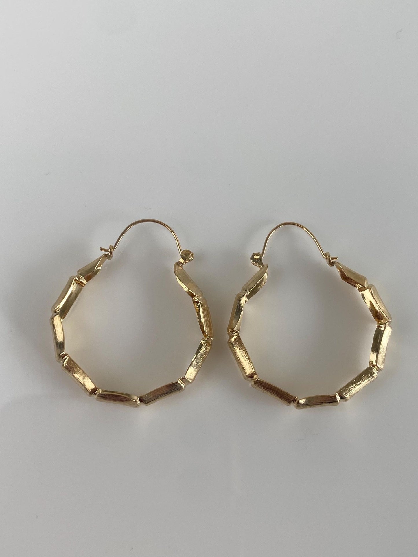 Vintage Solid 14k Yellow Gold Bamboo Hoop Earrings