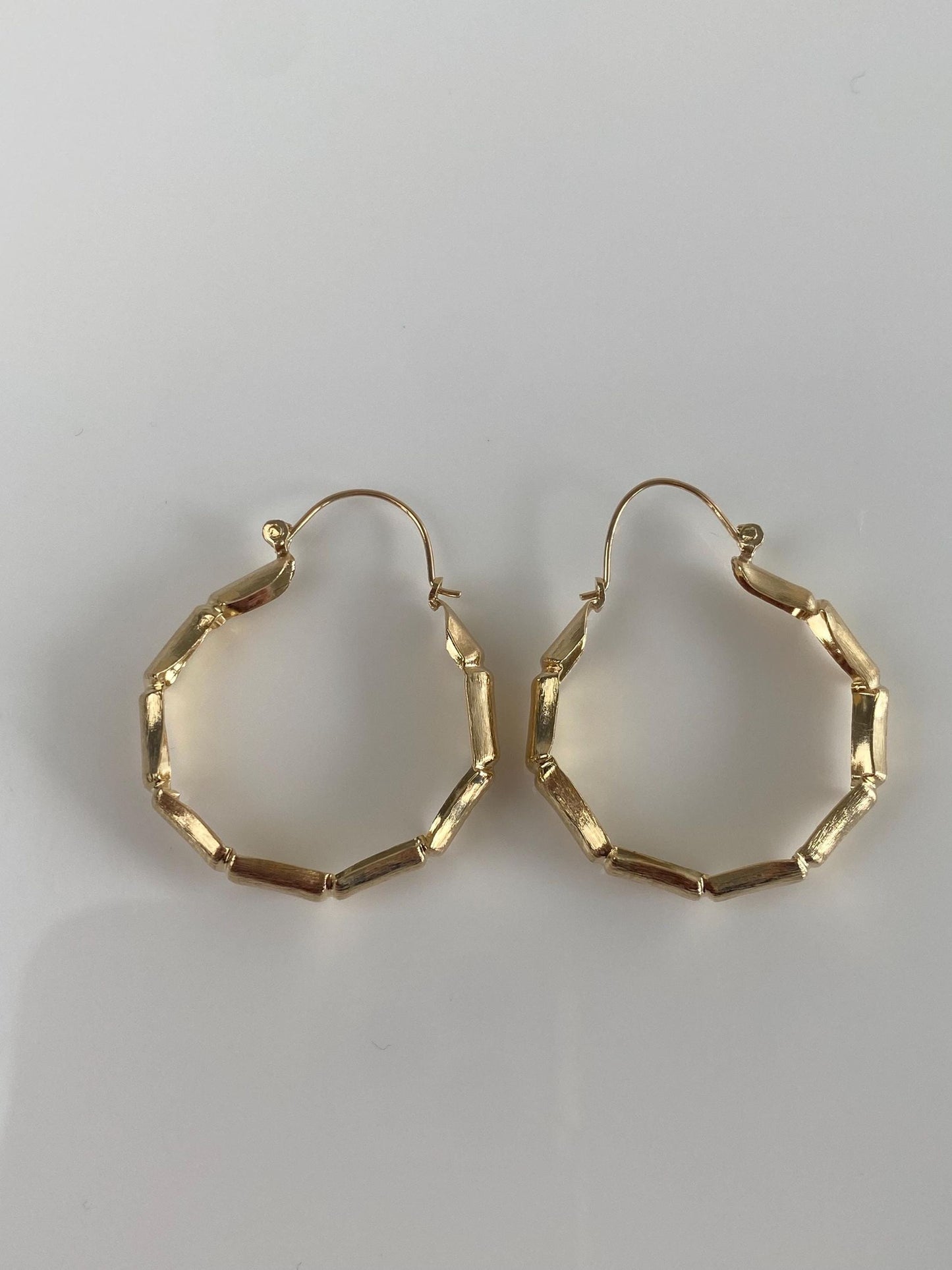 Vintage Solid 14k Yellow Gold Bamboo Hoop Earrings