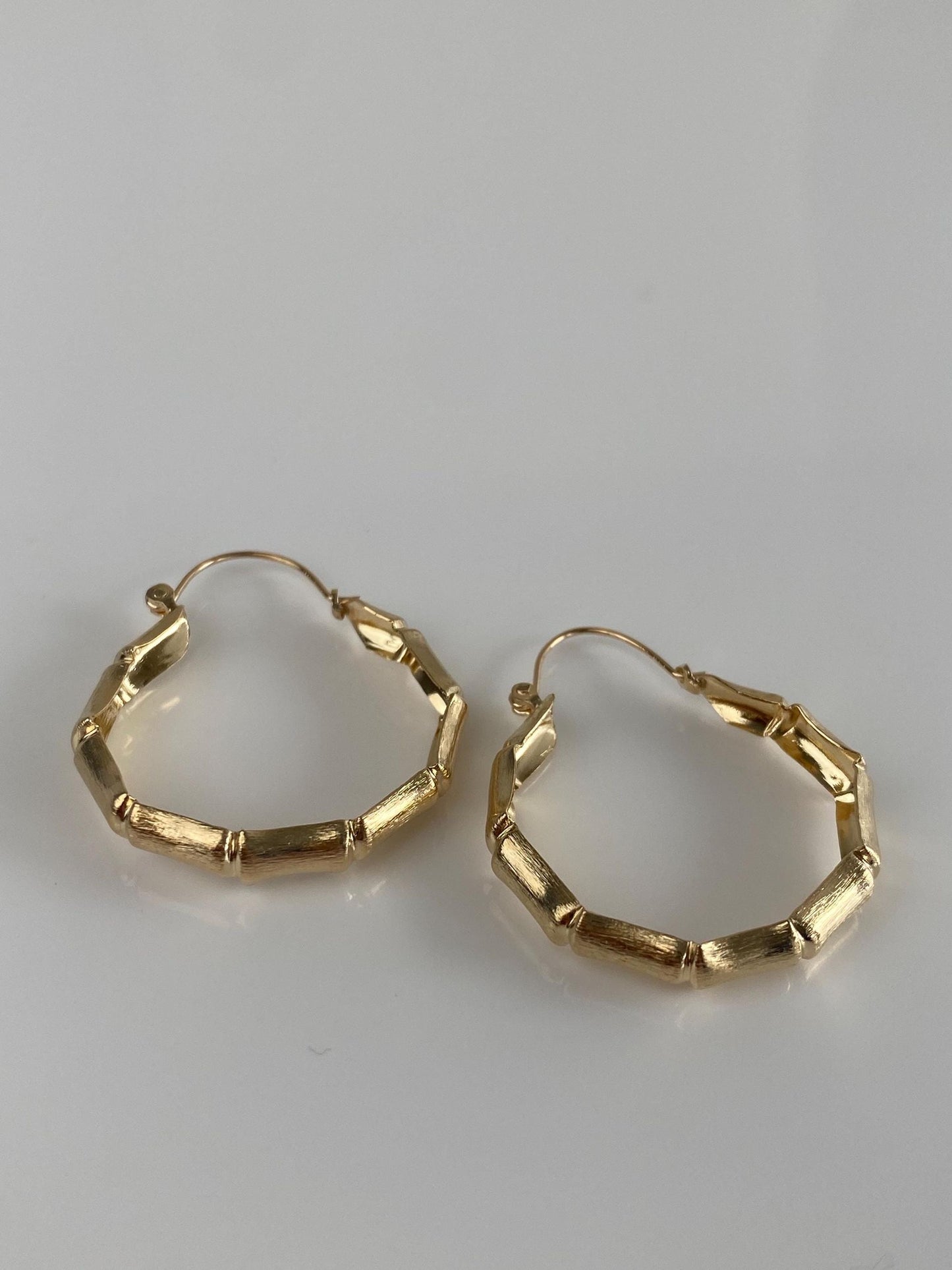 Vintage Solid 14k Yellow Gold Bamboo Hoop Earrings