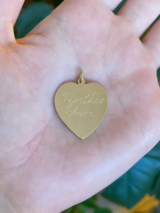 Vintage Solid 14k Yellow Gold 'Cynthia Ann' Engraved Heart Charm
