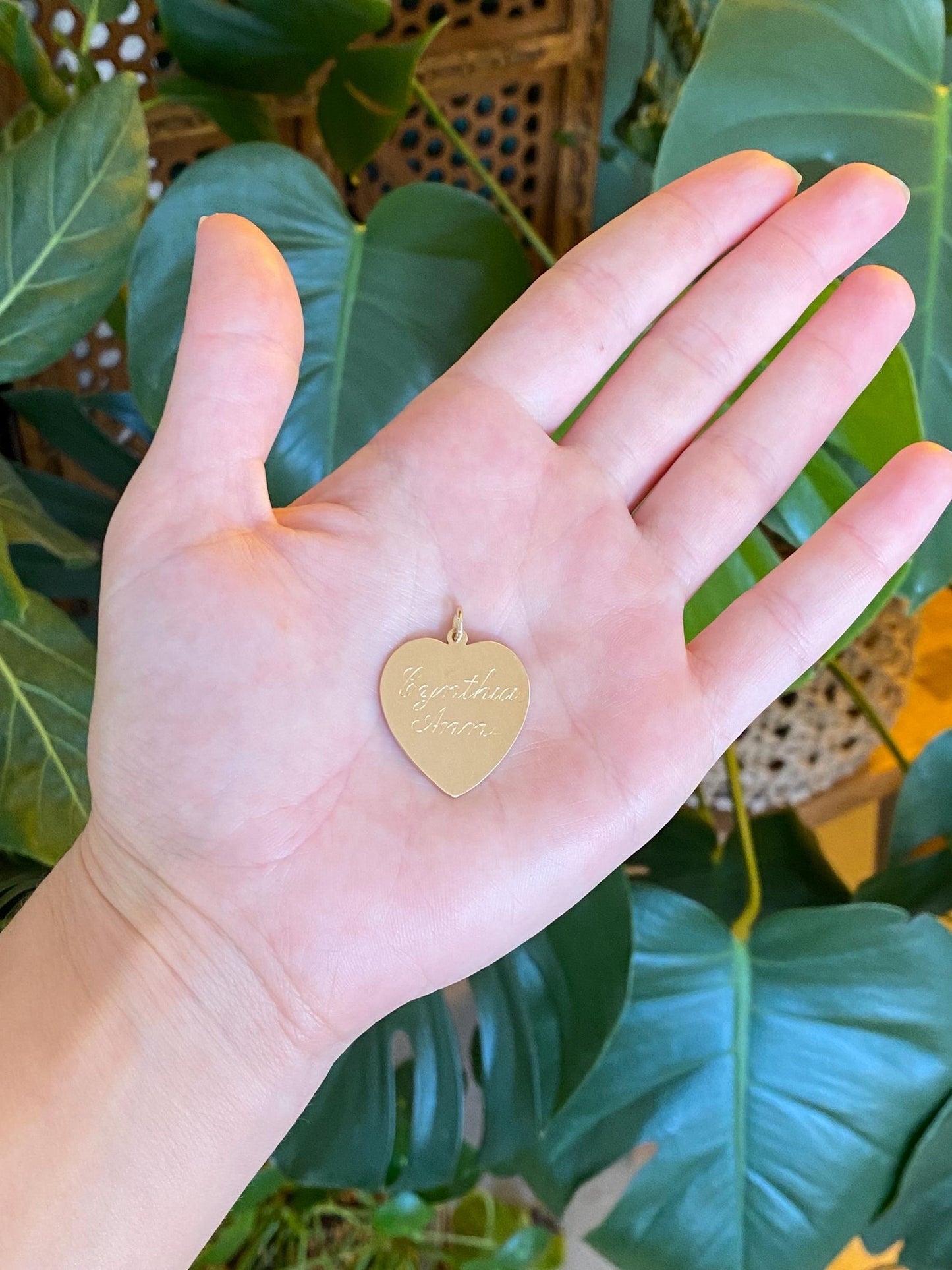 Vintage Solid 14k Yellow Gold 'Cynthia Ann' Engraved Heart Charm