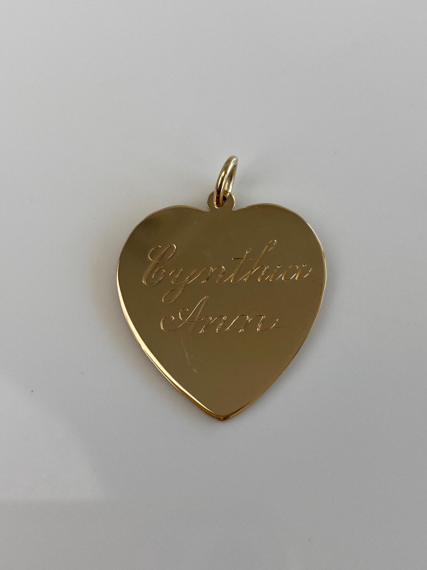 Vintage Solid 14k Yellow Gold 'Cynthia Ann' Engraved Heart Charm
