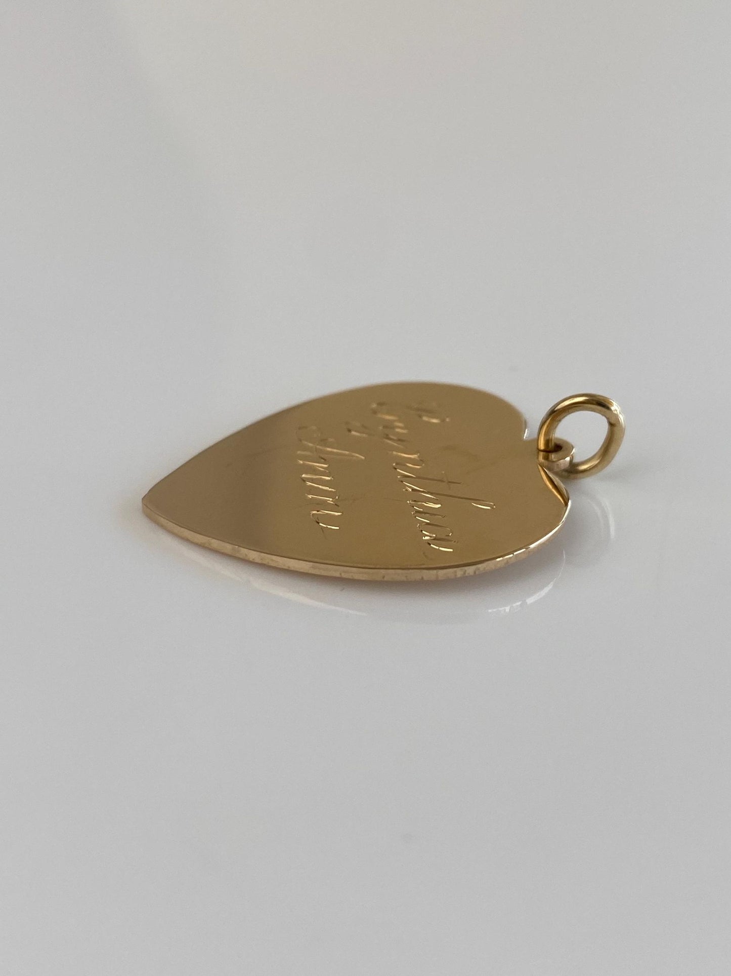 Vintage Solid 14k Yellow Gold 'Cynthia Ann' Engraved Heart Charm