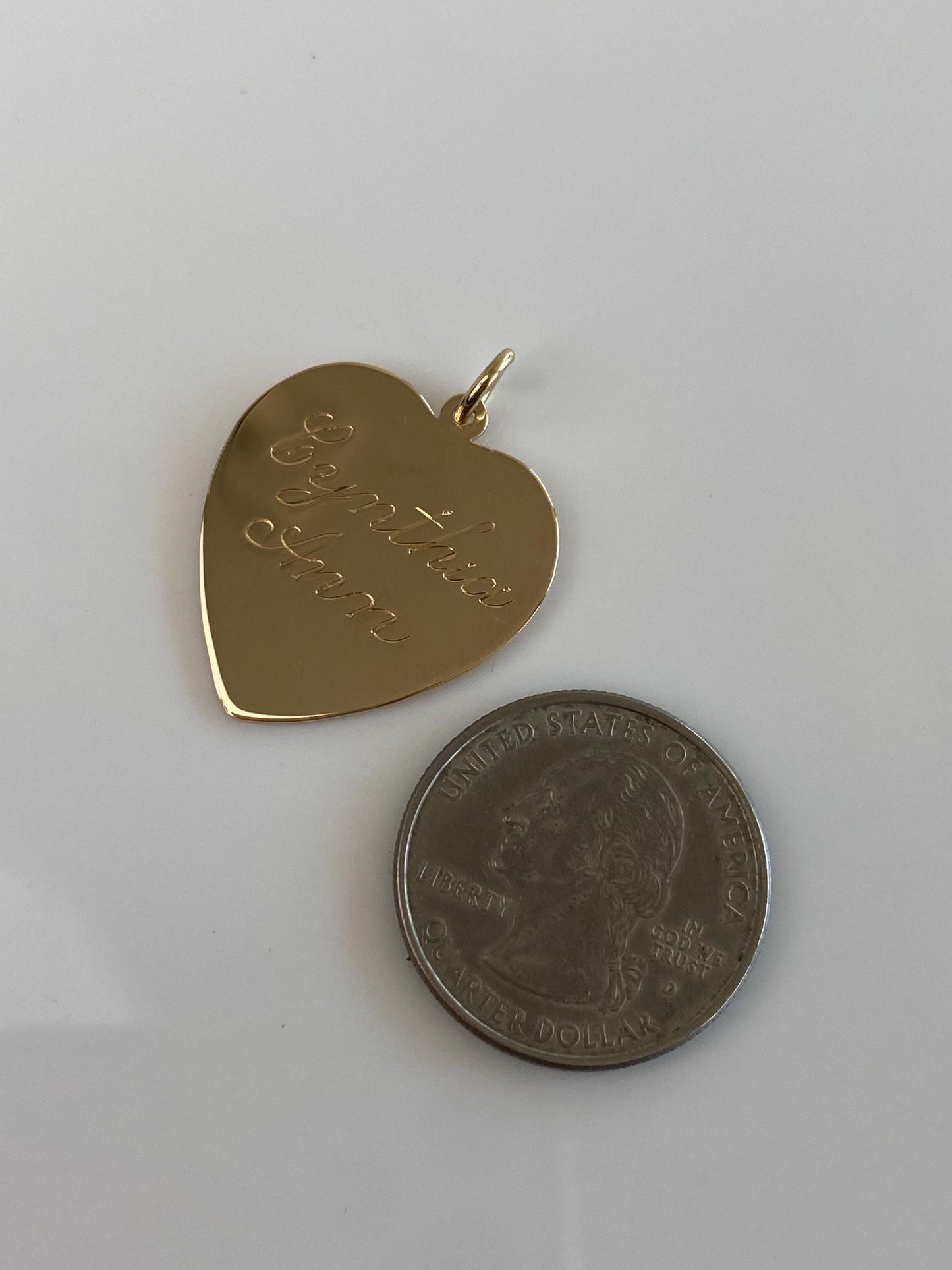 Vintage Solid 14k Yellow Gold 'Cynthia Ann' Engraved Heart Charm