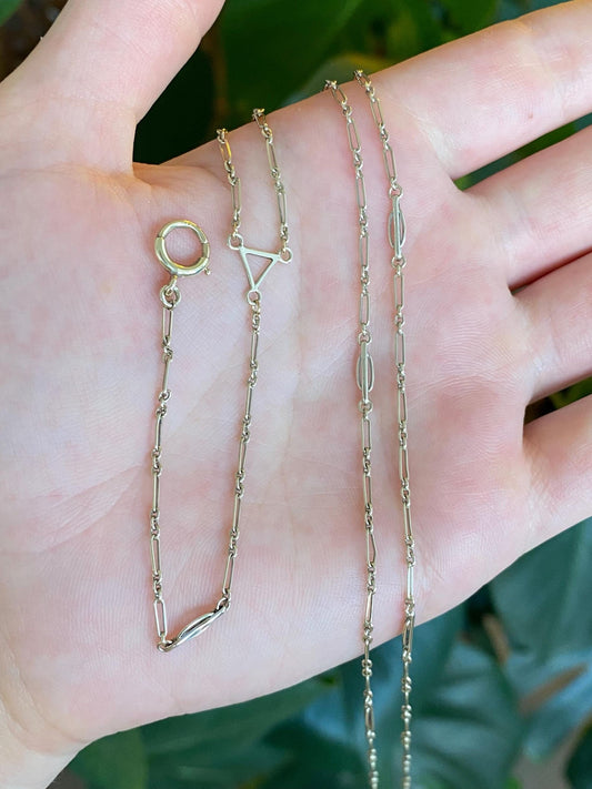 Vintage Solid 9k White Gold Fancy Chain Lariat Necklace - 24.75 inches