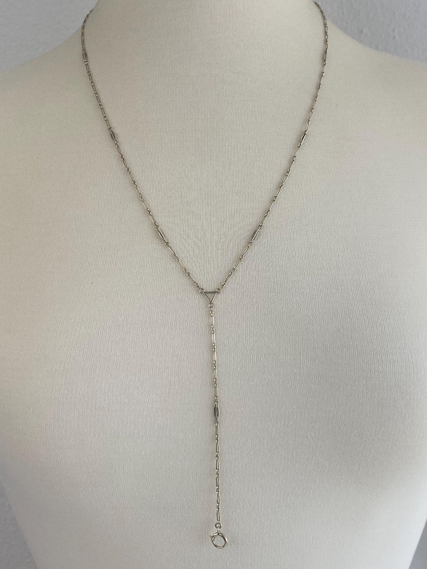 Vintage Solid 9k White Gold Fancy Chain Lariat Necklace - 24.75 inches