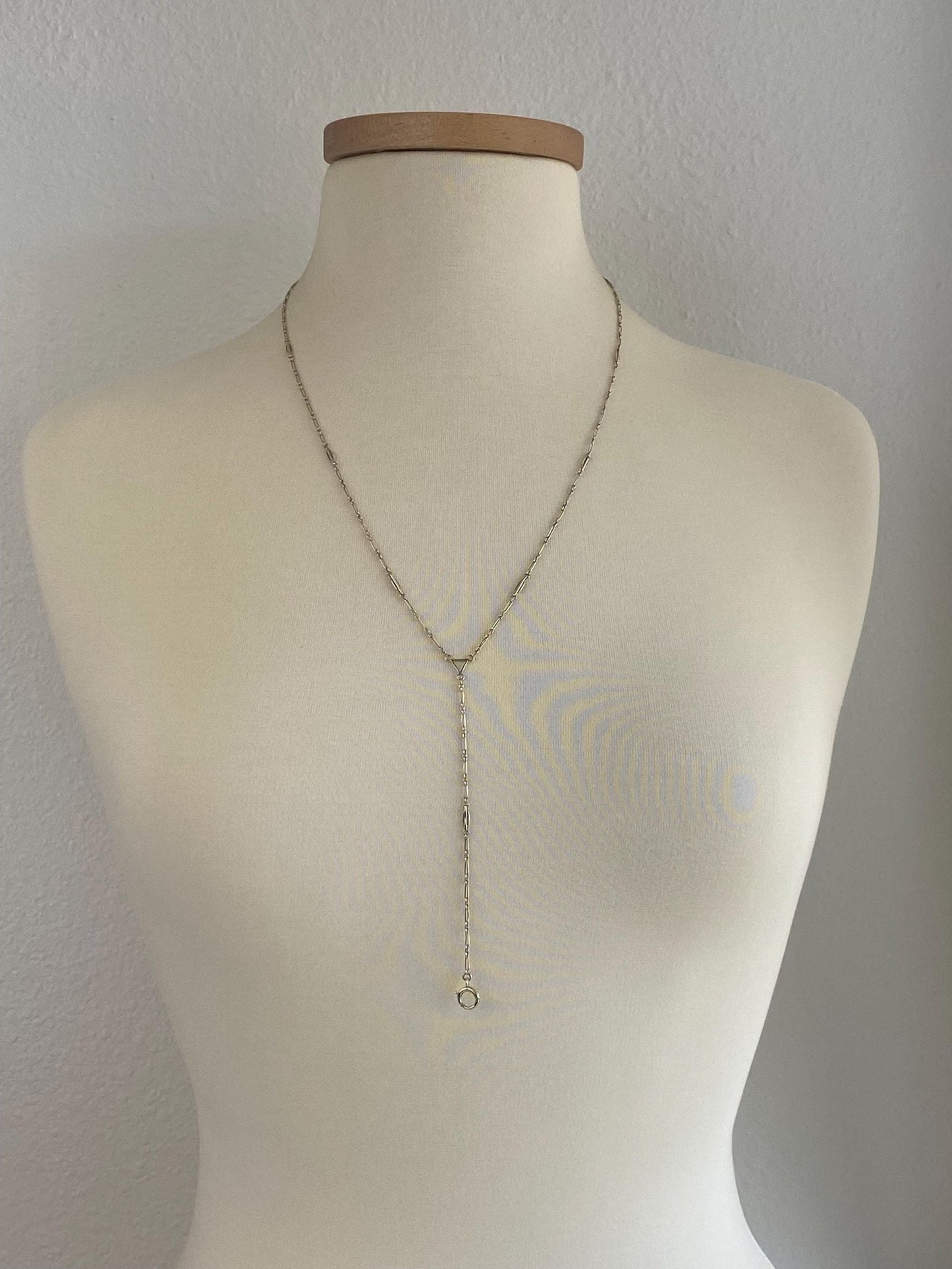 Vintage Solid 9k White Gold Fancy Chain Lariat Necklace - 24.75 inches