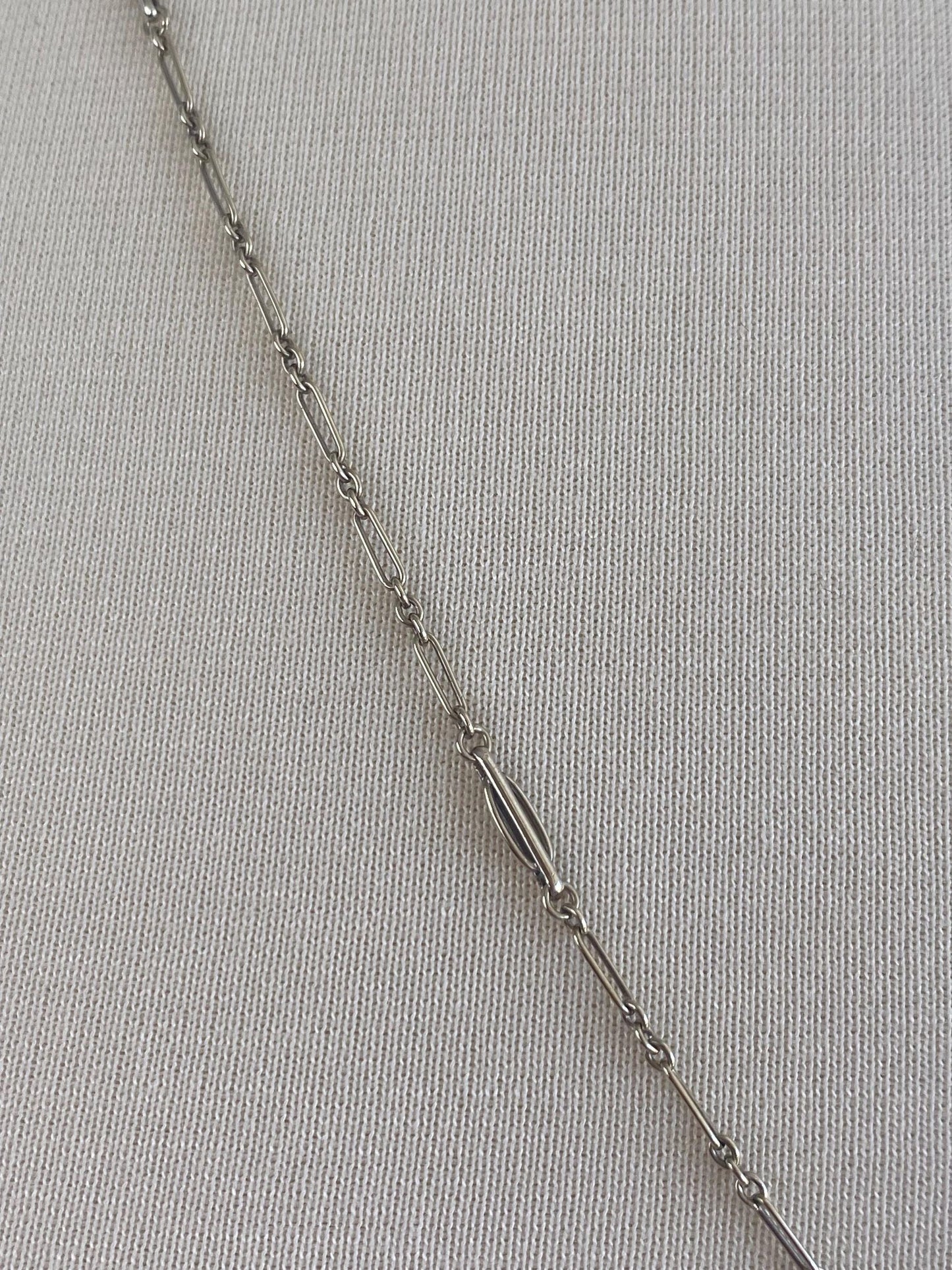 Vintage Solid 9k White Gold Fancy Chain Lariat Necklace - 24.75 inches