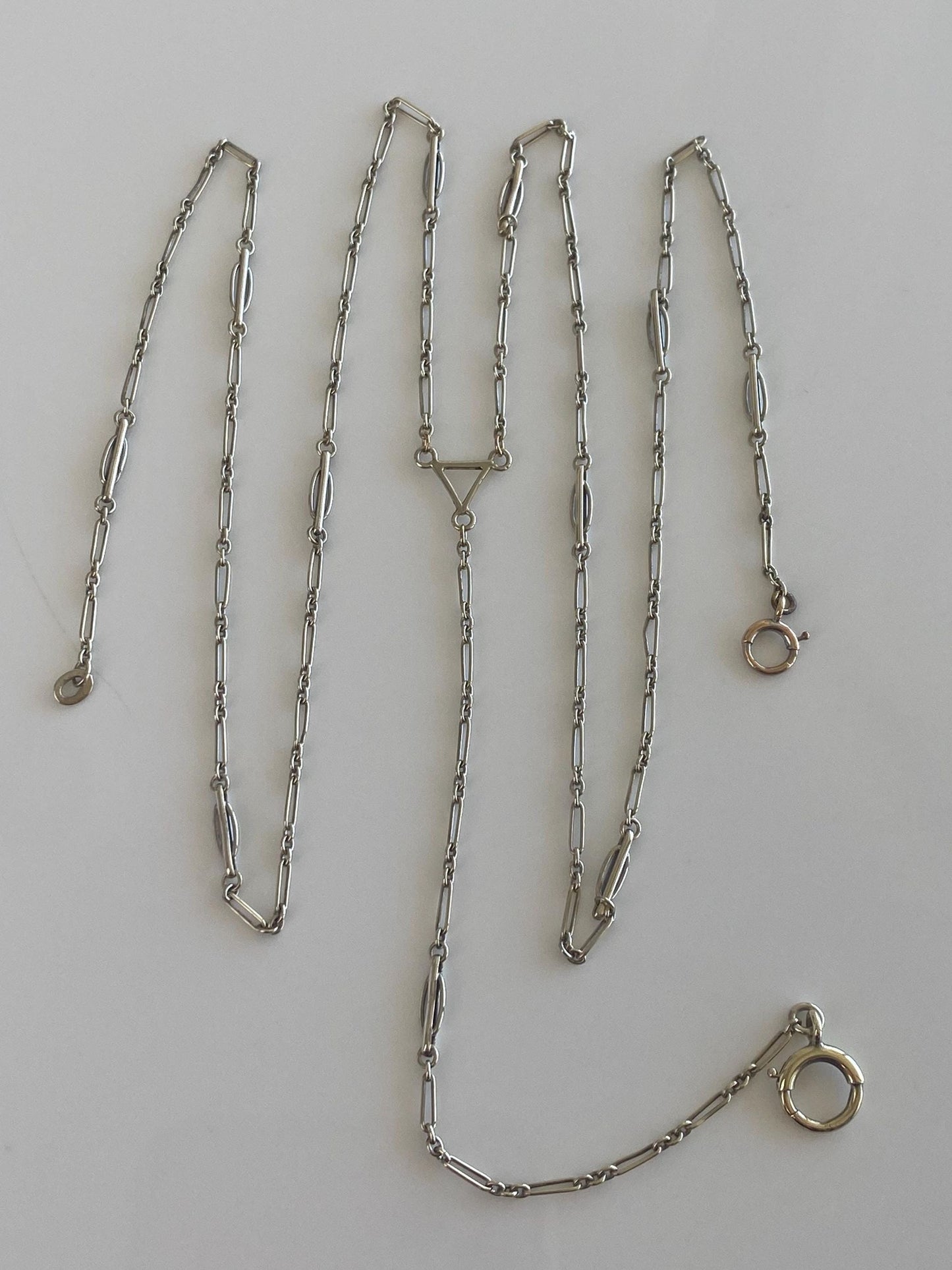 Vintage Solid 9k White Gold Fancy Chain Lariat Necklace - 24.75 inches