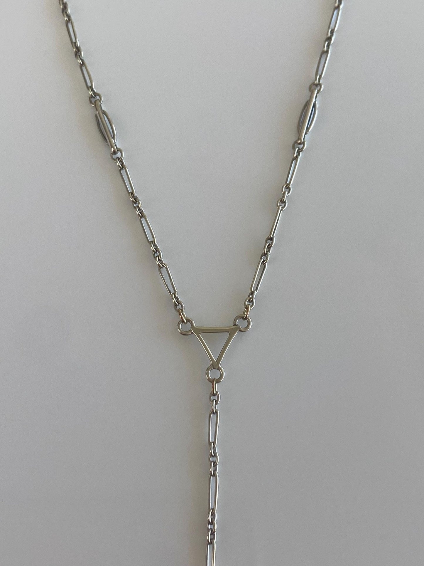 Vintage Solid 9k White Gold Fancy Chain Lariat Necklace - 24.75 inches