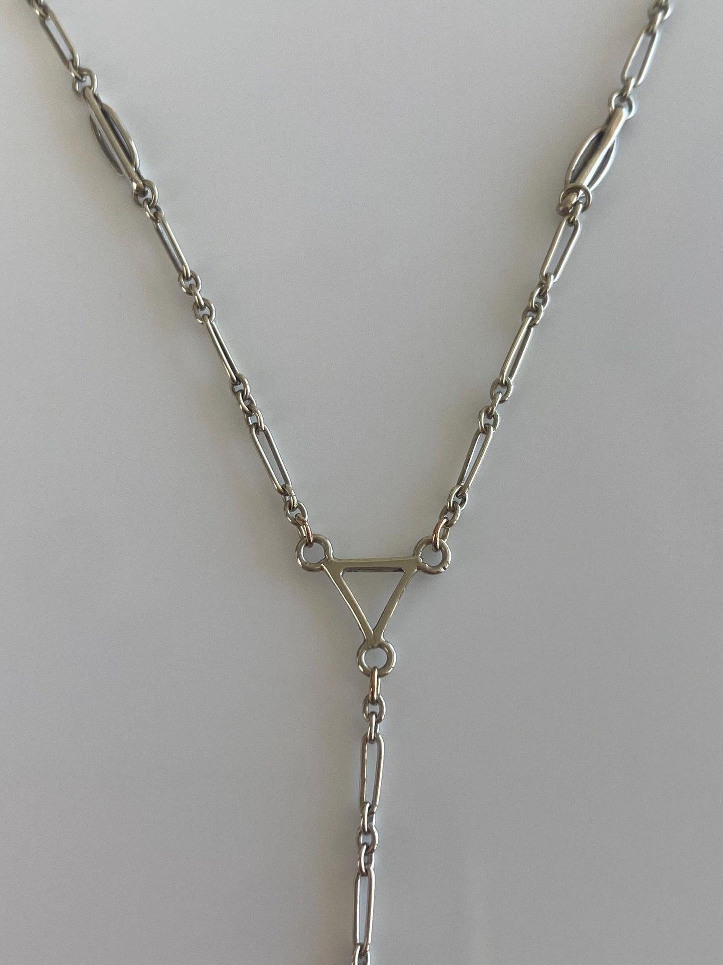 Vintage Solid 9k White Gold Fancy Chain Lariat Necklace - 24.75 inches