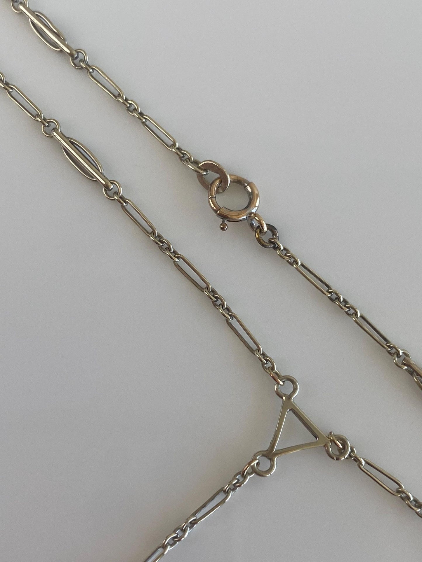 Vintage Solid 9k White Gold Fancy Chain Lariat Necklace - 24.75 inches