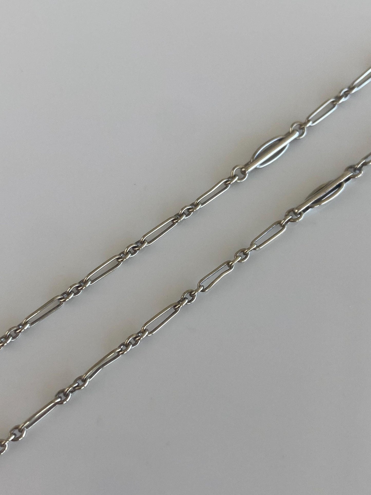 Vintage Solid 9k White Gold Fancy Chain Lariat Necklace - 24.75 inches