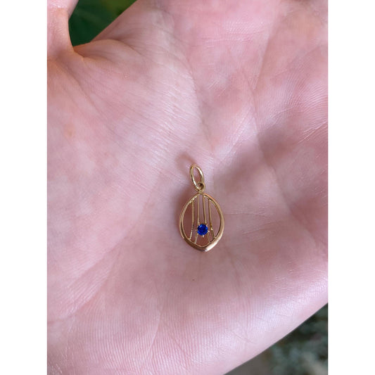 Vintage Solid 10k Yellow Gold Blue Cubic Zirconia Stick Pin Conversion Charm