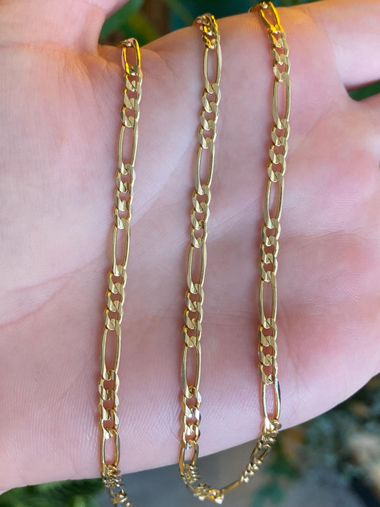 Vintage Solid 14k Yellow Gold Figaro Chain Necklace - 18 inches
