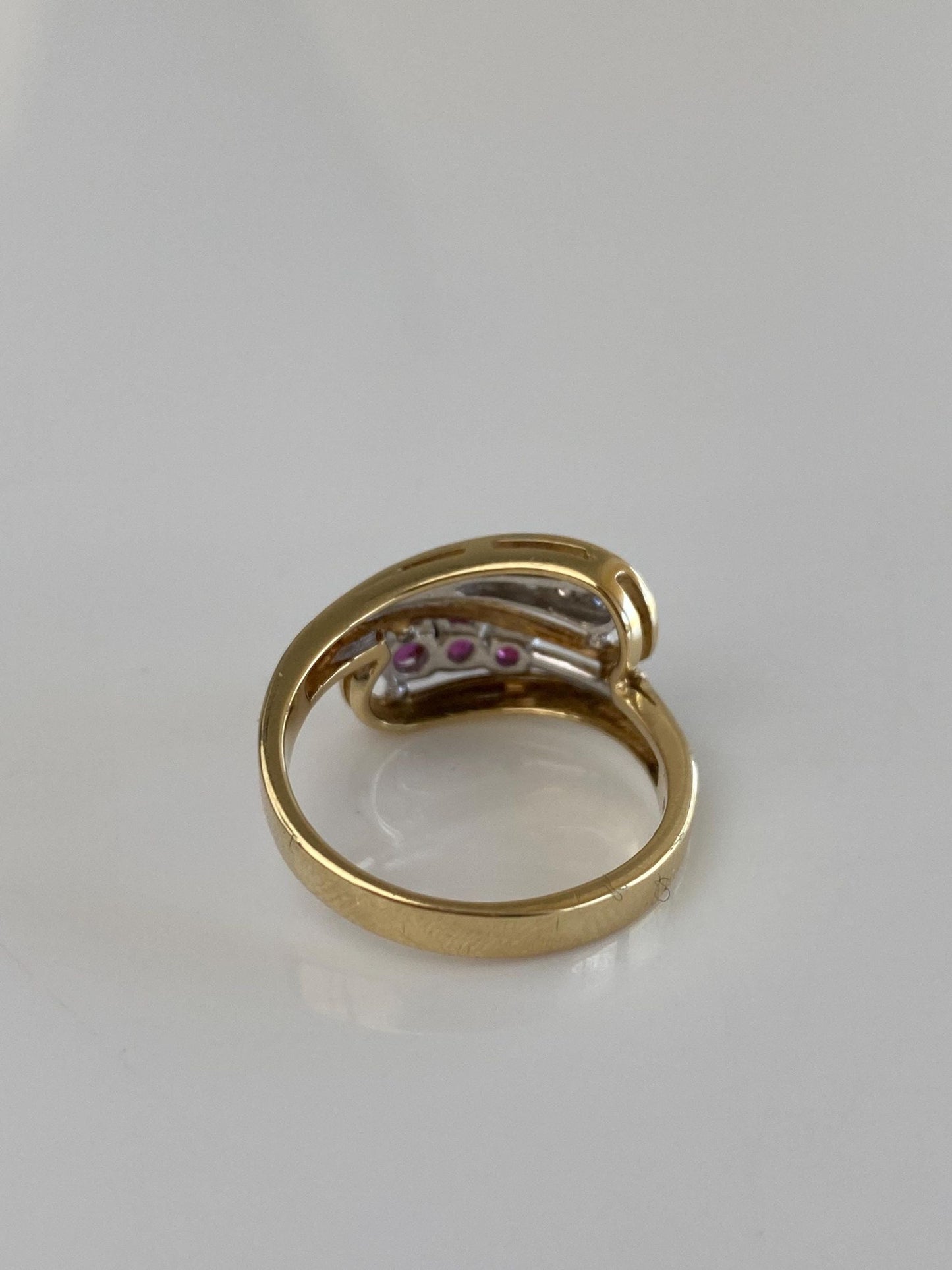 Vintage Solid 14k White & Yellow Gold Diamond Pink Sapphire Wrap Ring - Size 6.5