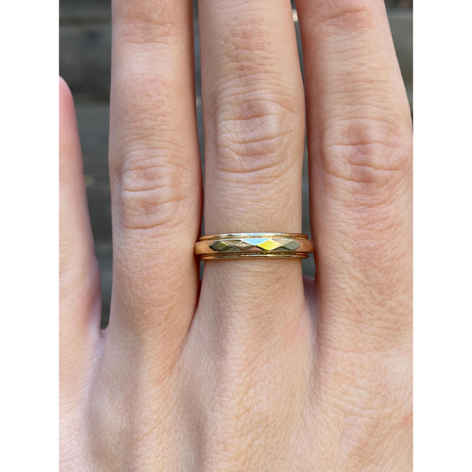 Vintage Solid 14k Yellow Gold Disco Faceted Ring Band - Size 6.75