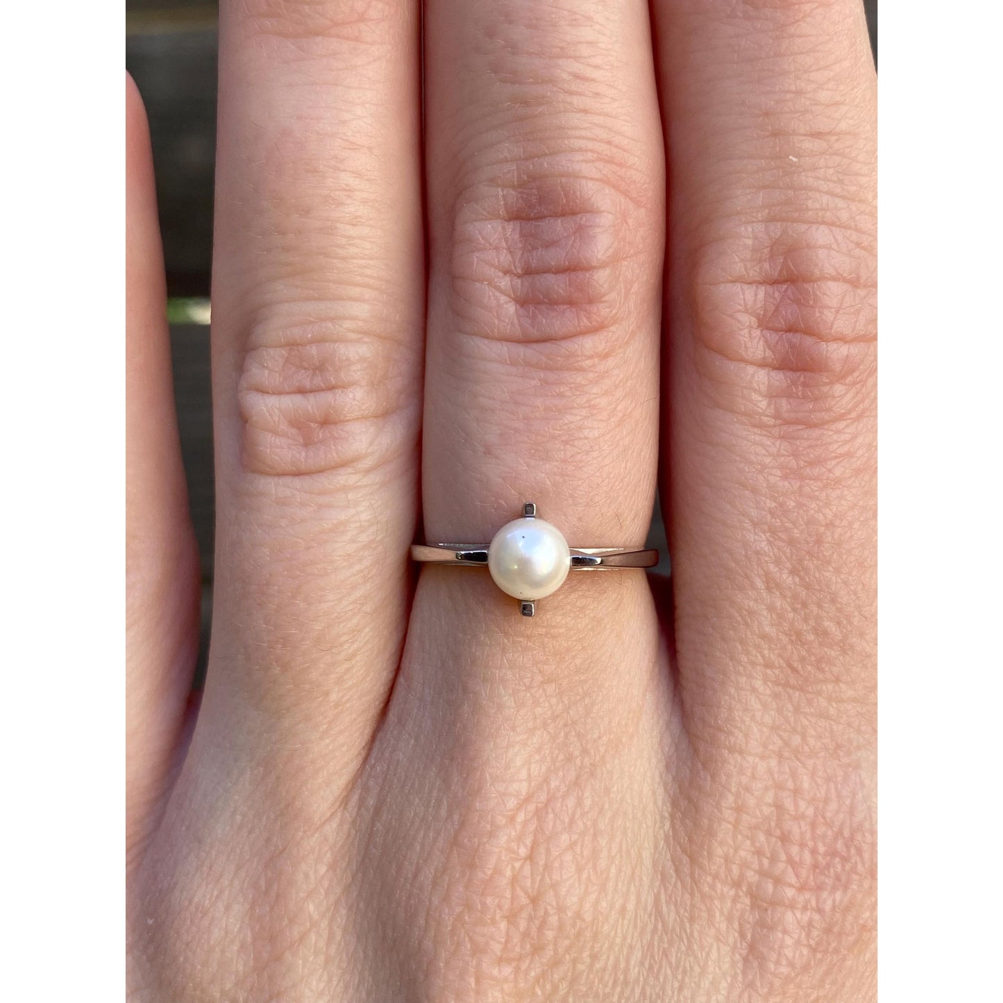Vintage Solid 10k White Gold Pearl Ring - Size 5.75