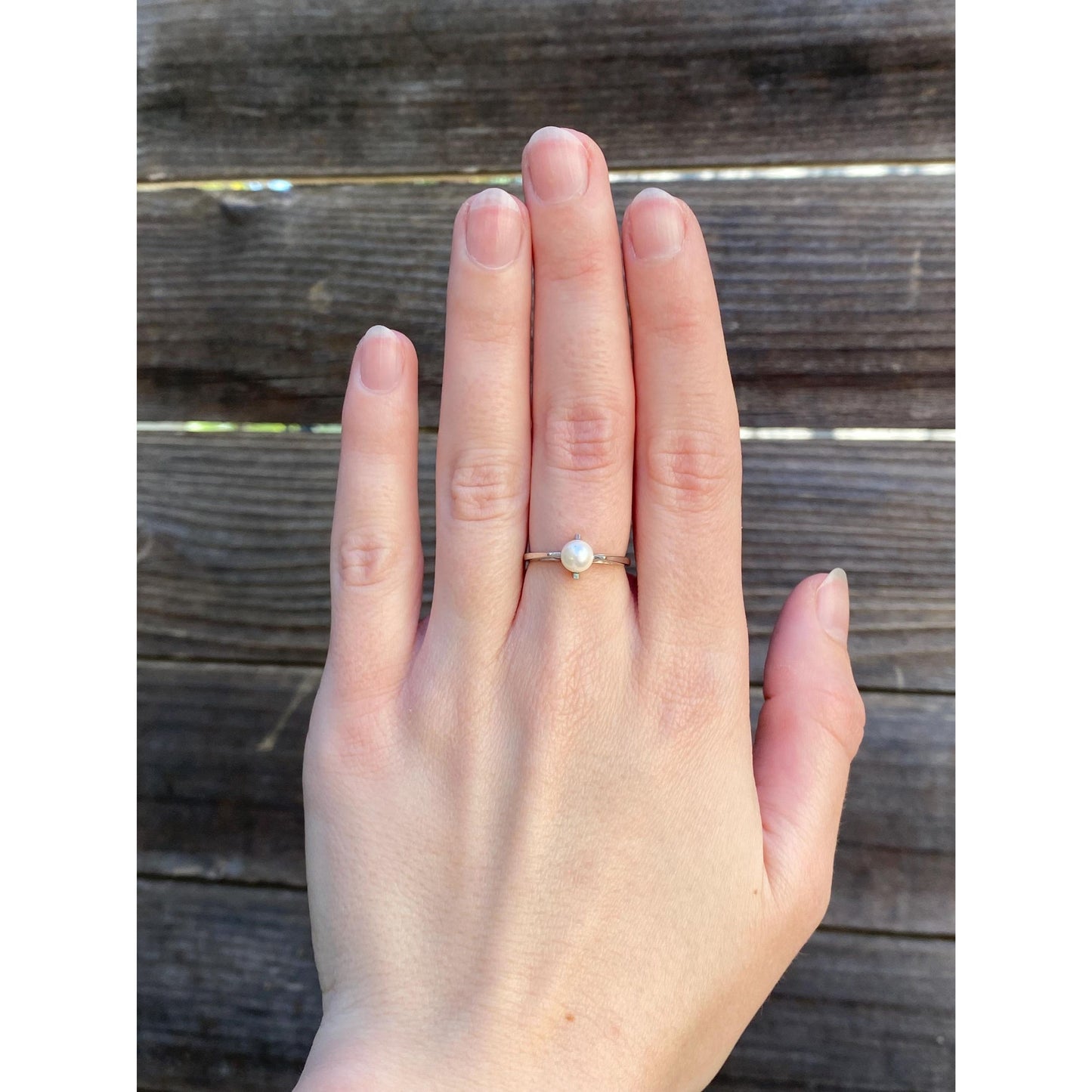 Vintage Solid 10k White Gold Pearl Ring - Size 5.75