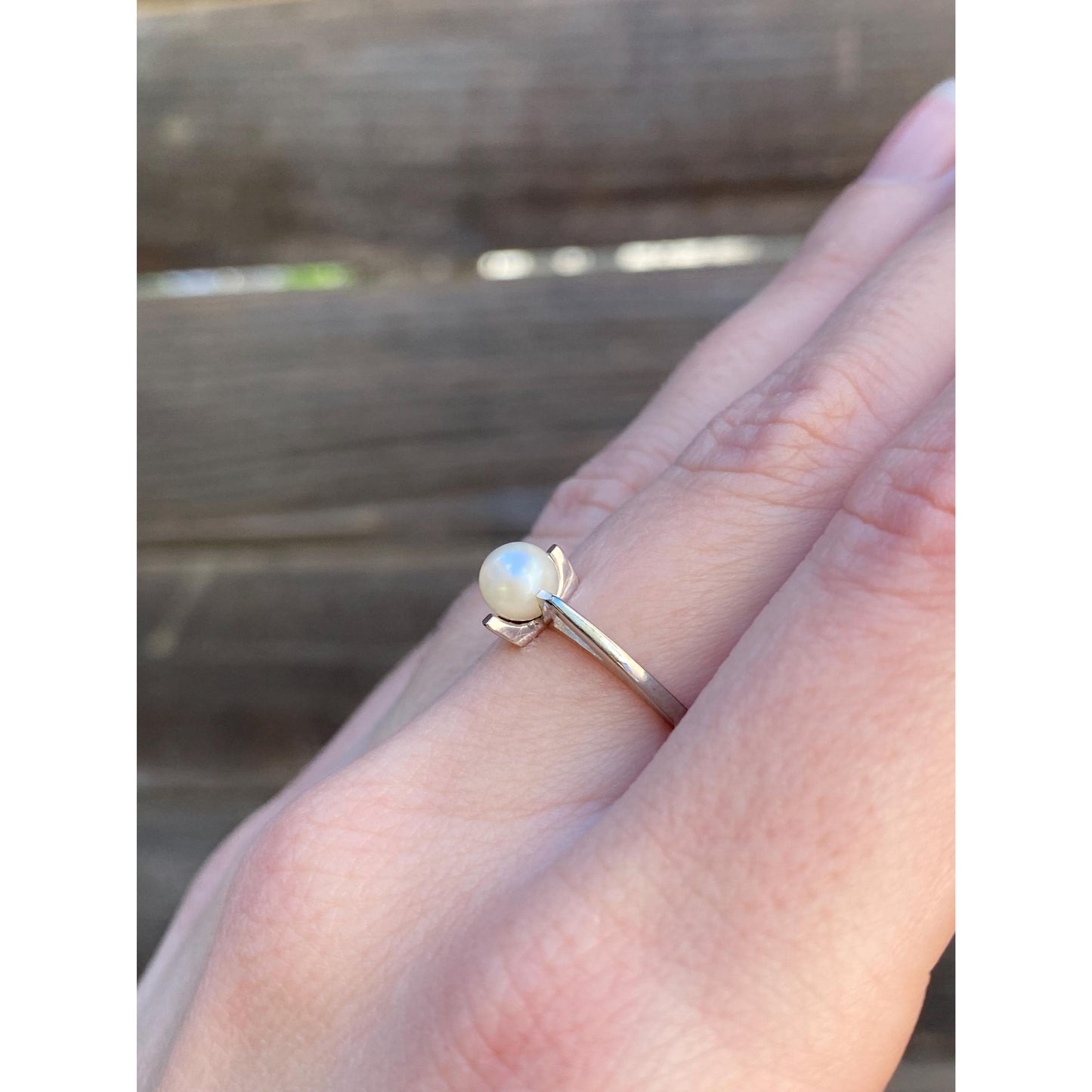 Vintage Solid 10k White Gold Pearl Ring - Size 5.75