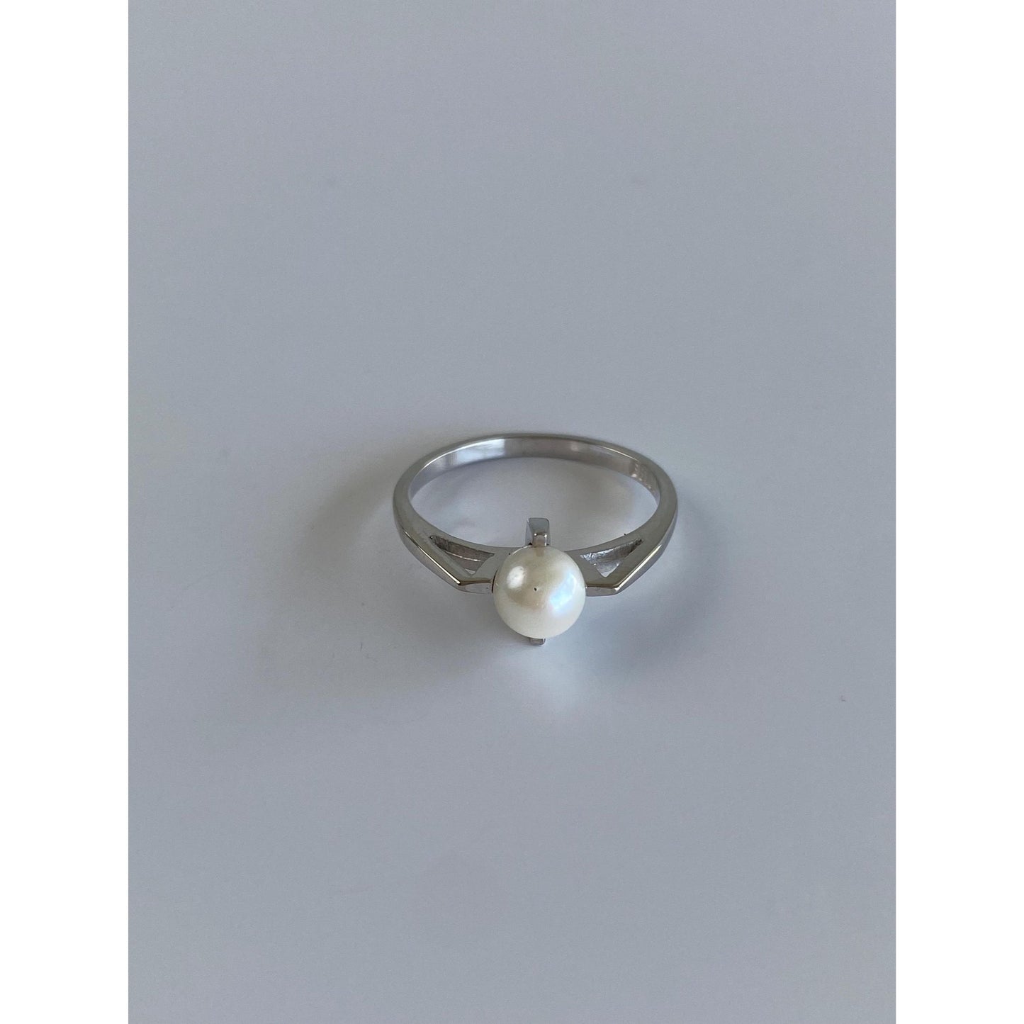 Vintage Solid 10k White Gold Pearl Ring - Size 5.75
