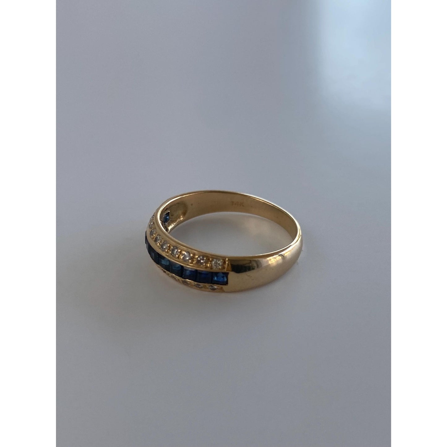 Solid 14k Yellow Gold Sapphire Diamond Ring Band - Size 6.75