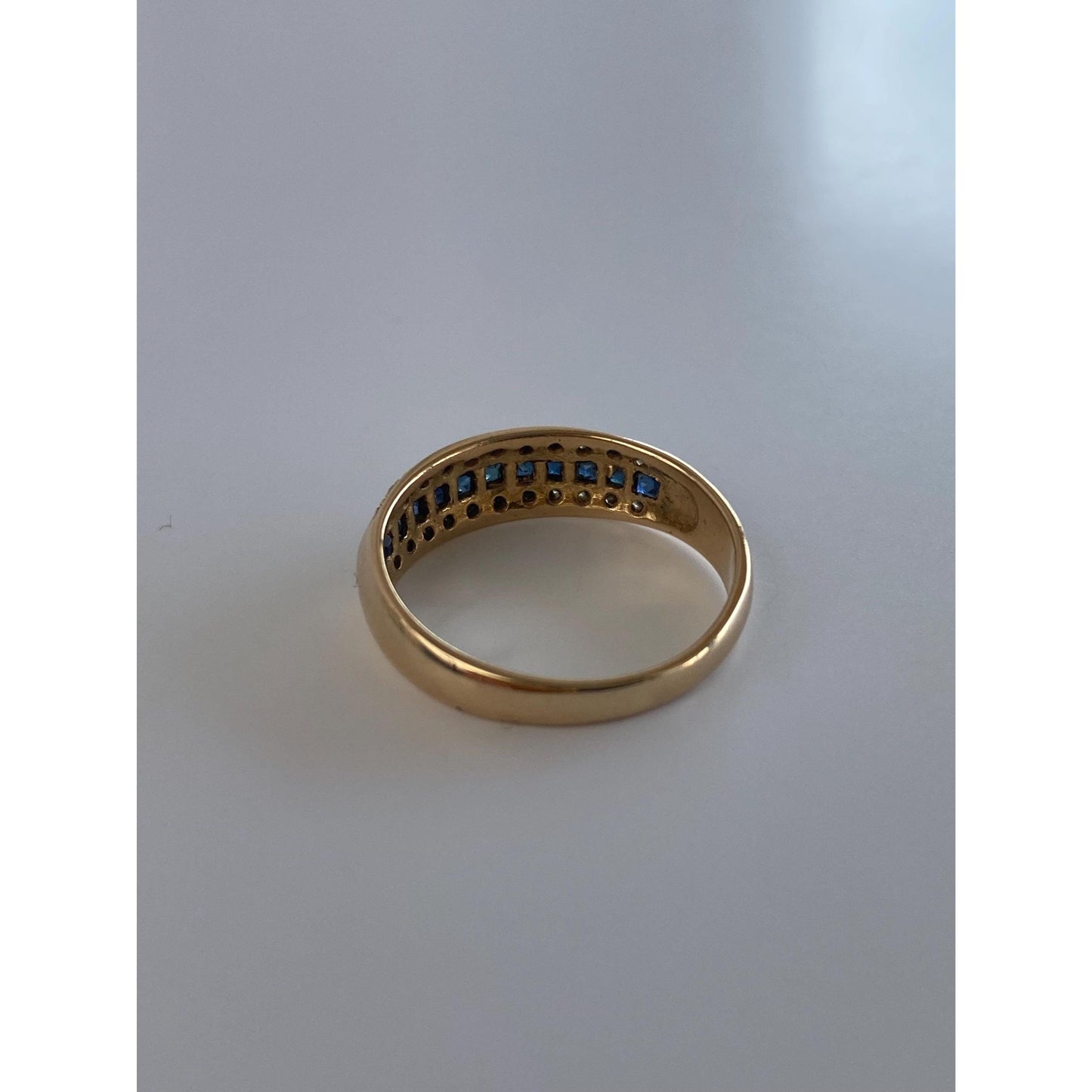 Solid 14k Yellow Gold Sapphire Diamond Ring Band - Size 6.75