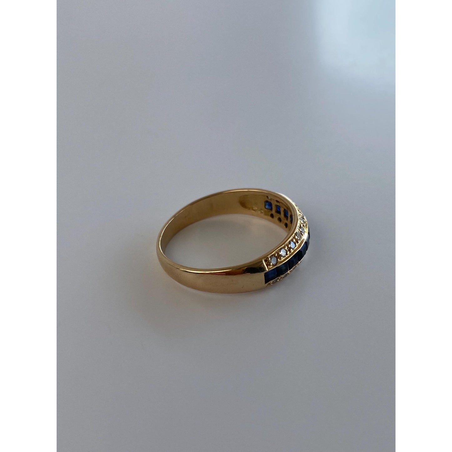 Solid 14k Yellow Gold Sapphire Diamond Ring Band - Size 6.75