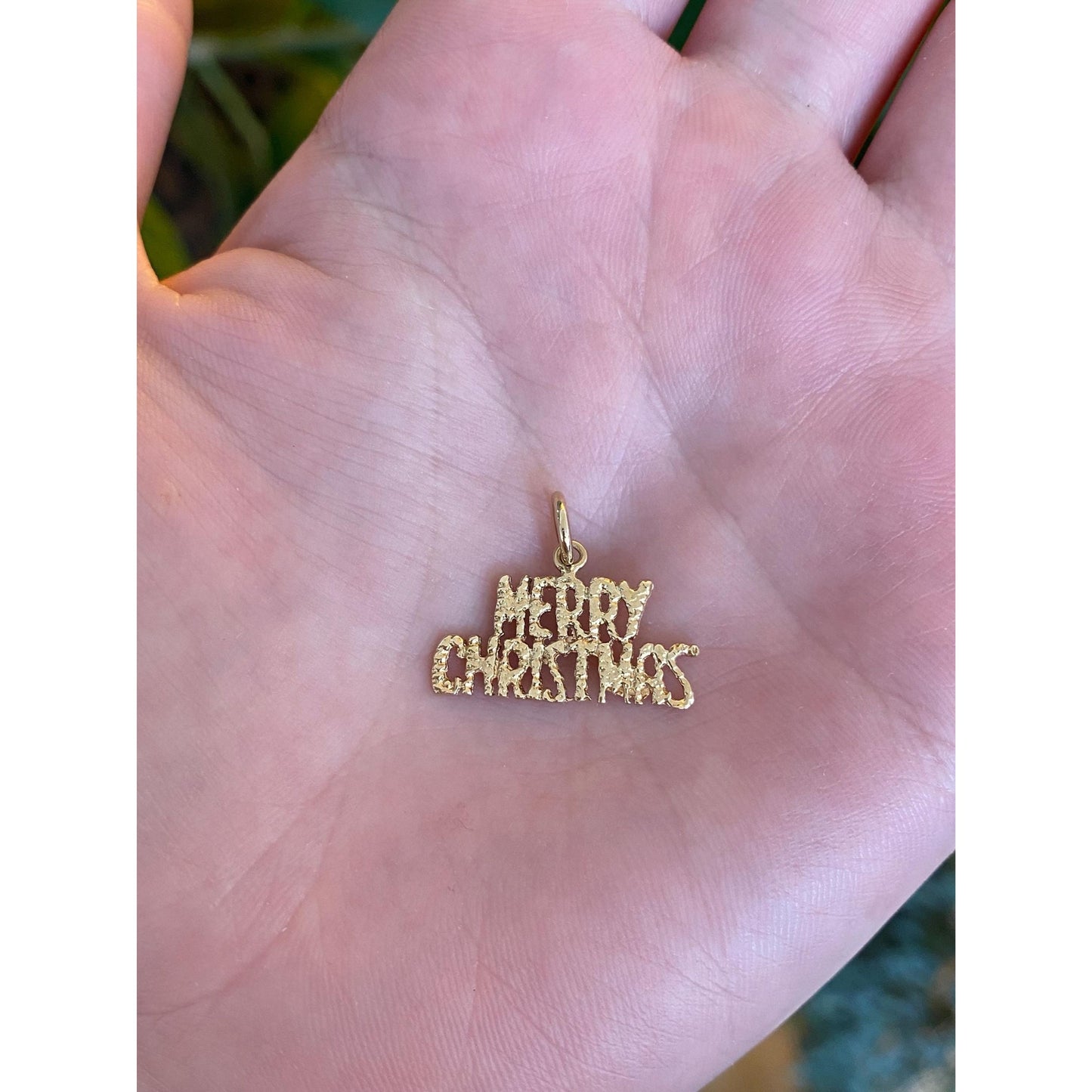 Vintage Solid 14k Yellow Gold Merry Christmas Charm