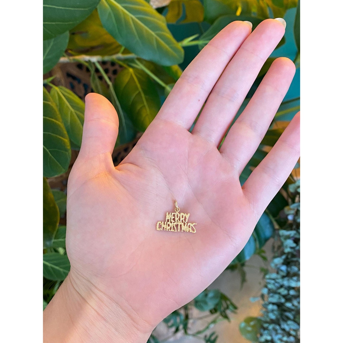 Vintage Solid 14k Yellow Gold Merry Christmas Charm