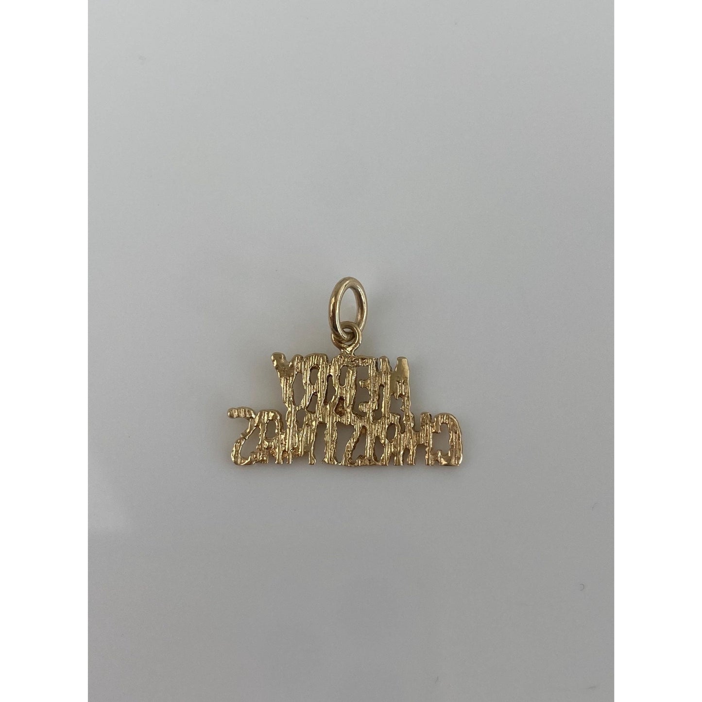 Vintage Solid 14k Yellow Gold Merry Christmas Charm