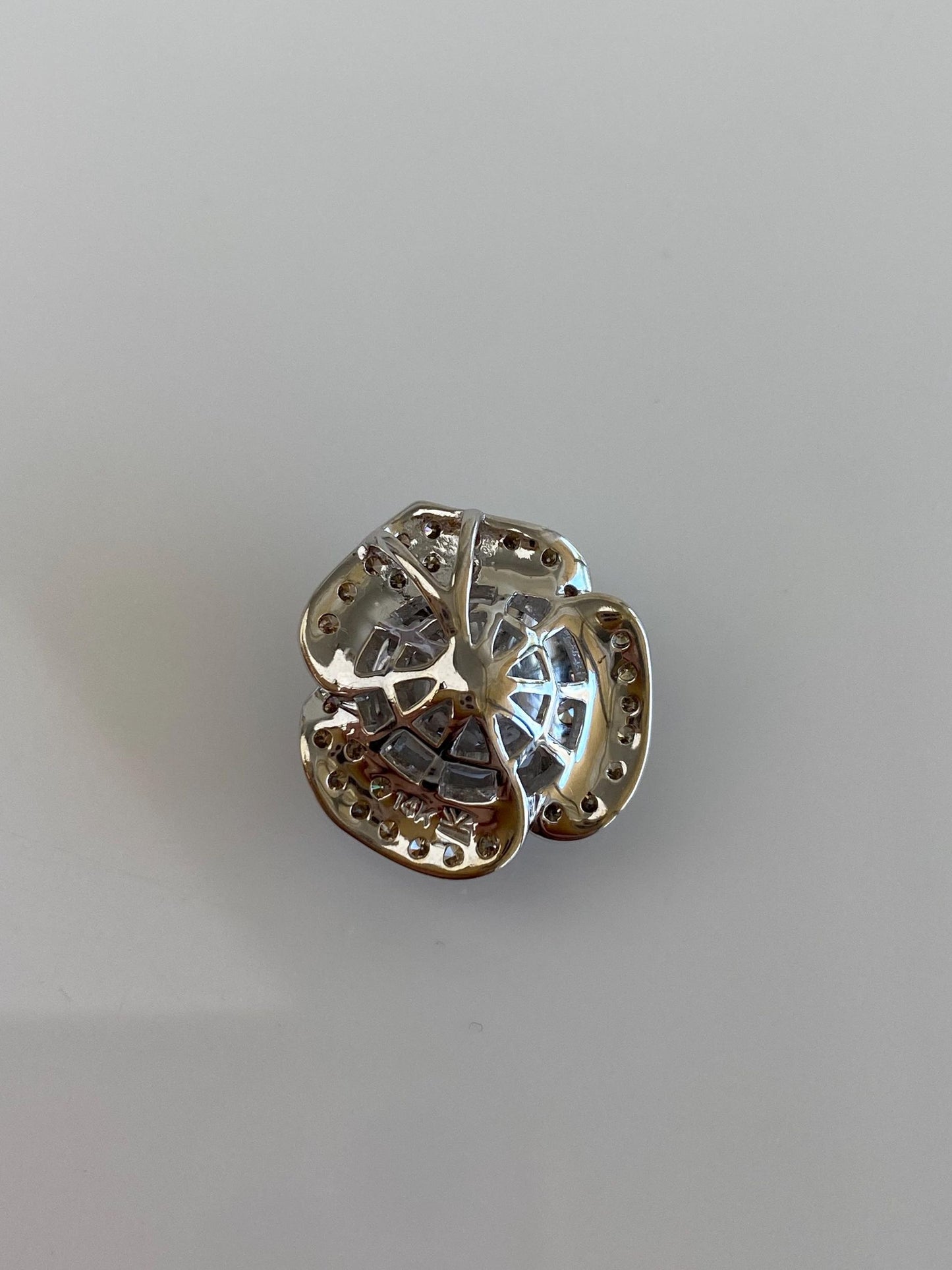 Vintage Solid 14k White Gold Clear & Brown Diamond Rose Charm