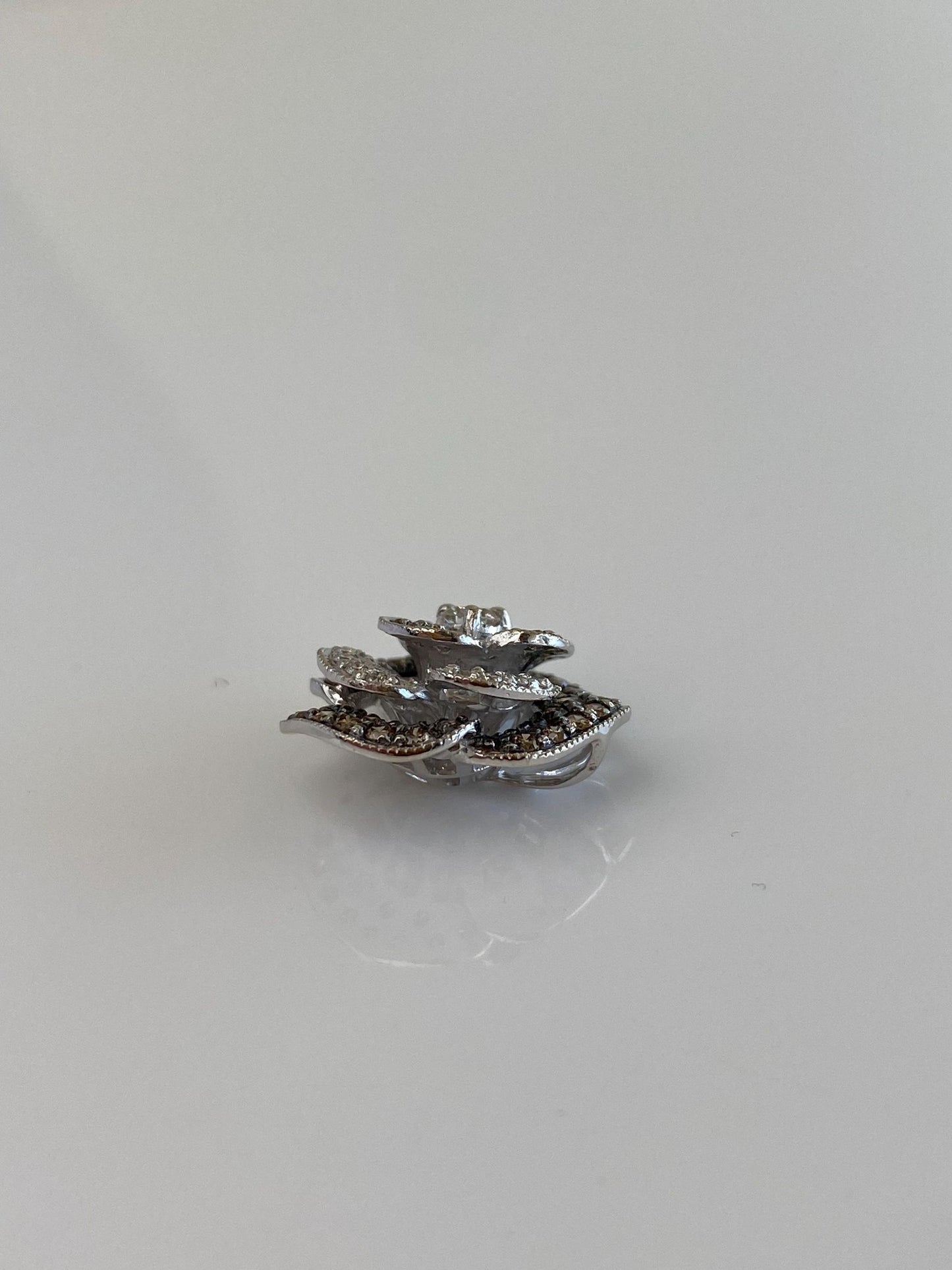 Vintage Solid 14k White Gold Clear & Brown Diamond Rose Charm