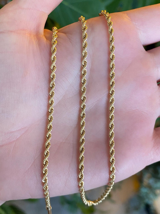 Vintage Solid 14k Yellow Gold Long Slim Rope Chain Necklace - 24 inches