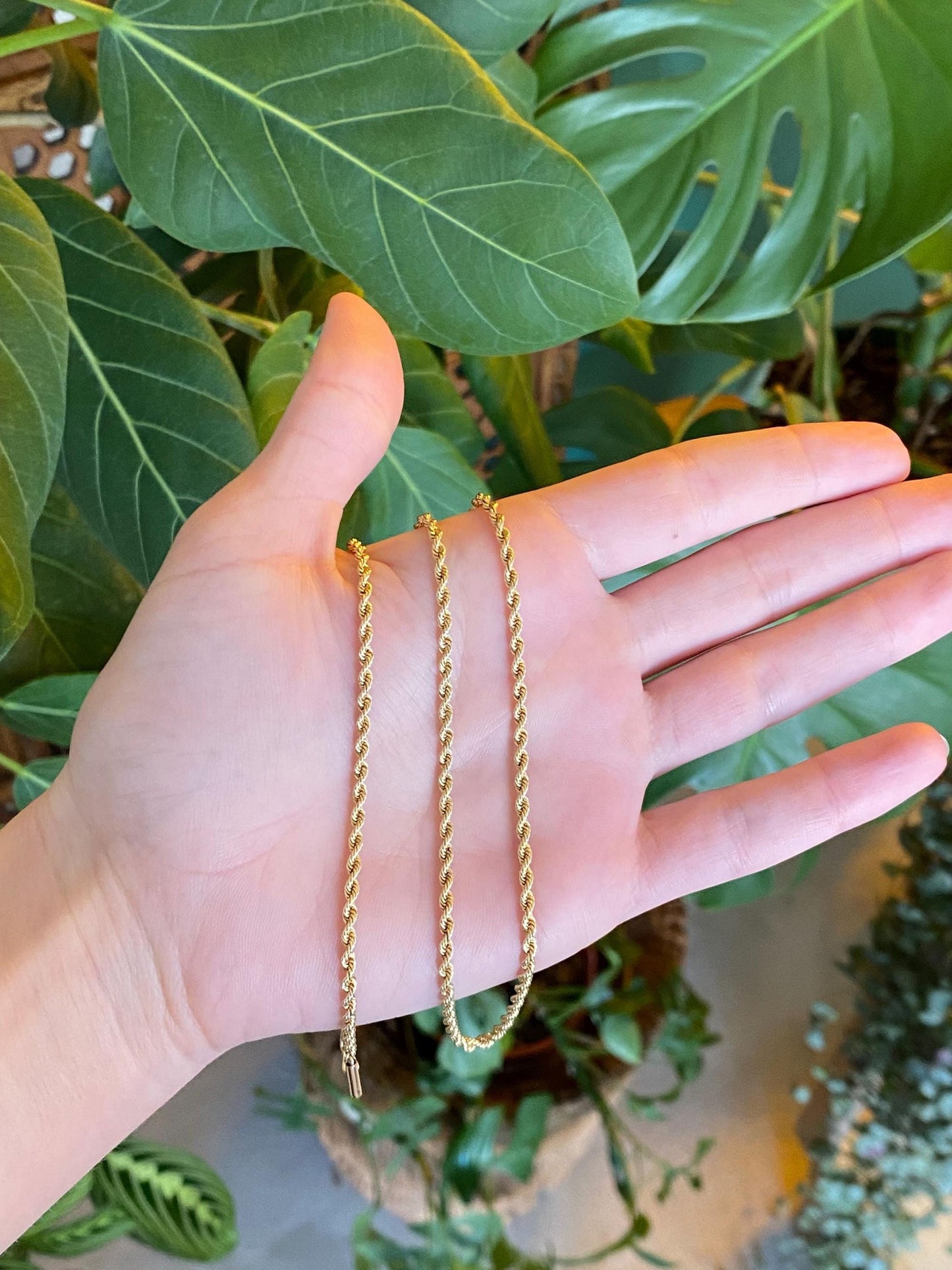 Vintage Solid 14k Yellow Gold Long Slim Rope Chain Necklace - 24 inches