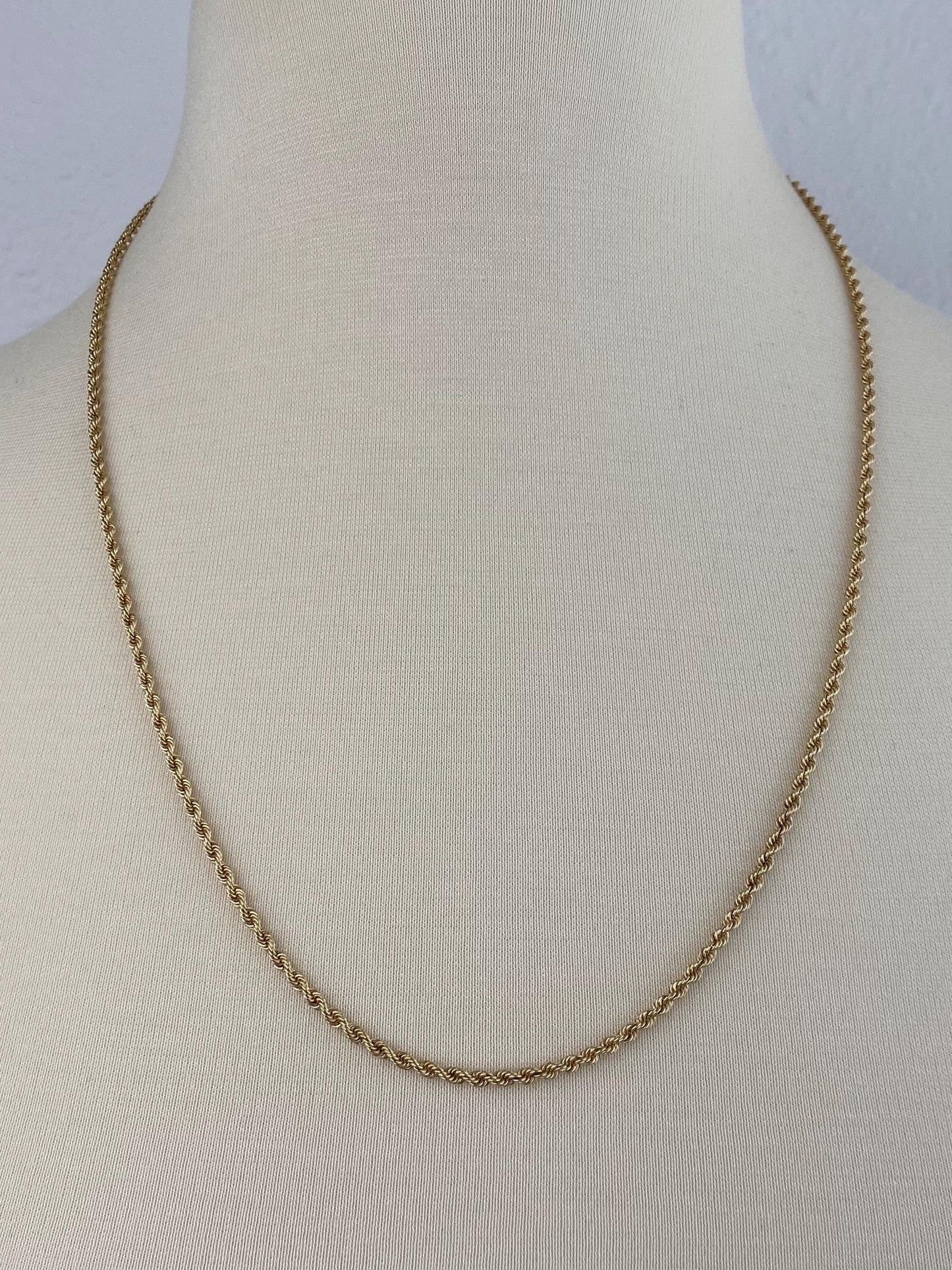 Vintage Solid 14k Yellow Gold Long Slim Rope Chain Necklace - 24 inches