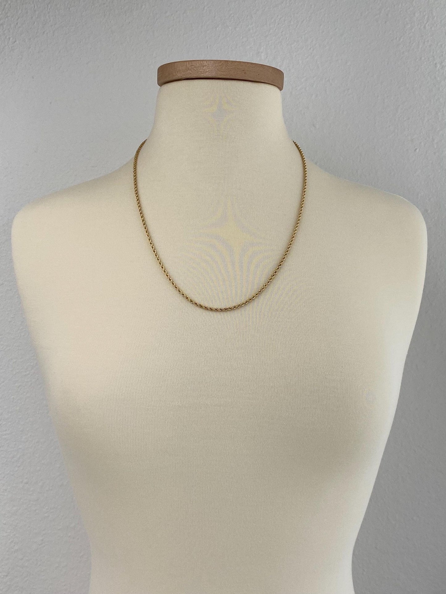 Vintage Solid 14k Yellow Gold Long Slim Rope Chain Necklace - 24 inches