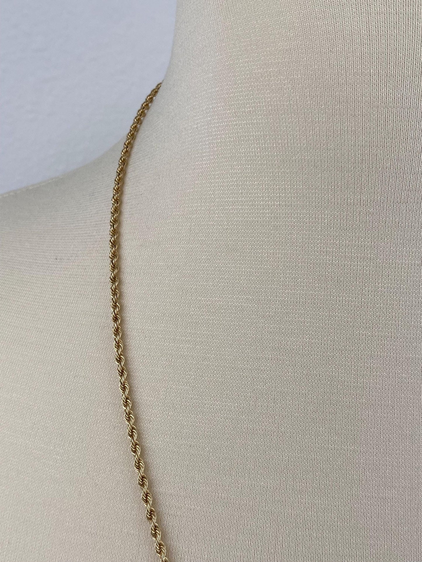 Vintage Solid 14k Yellow Gold Long Slim Rope Chain Necklace - 24 inches