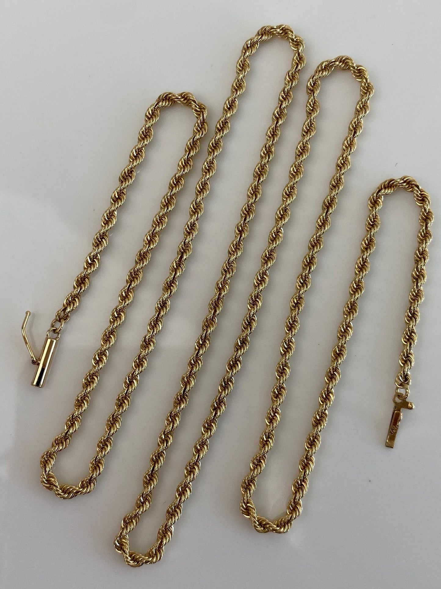 Vintage Solid 14k Yellow Gold Long Slim Rope Chain Necklace - 24 inches