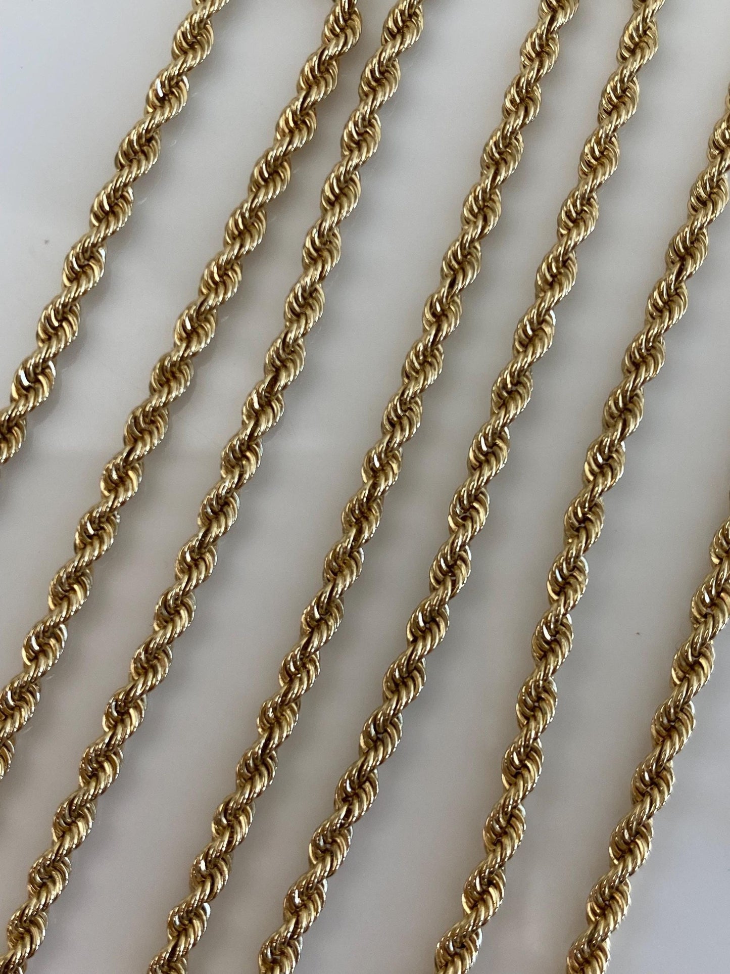 Vintage Solid 14k Yellow Gold Long Slim Rope Chain Necklace - 24 inches