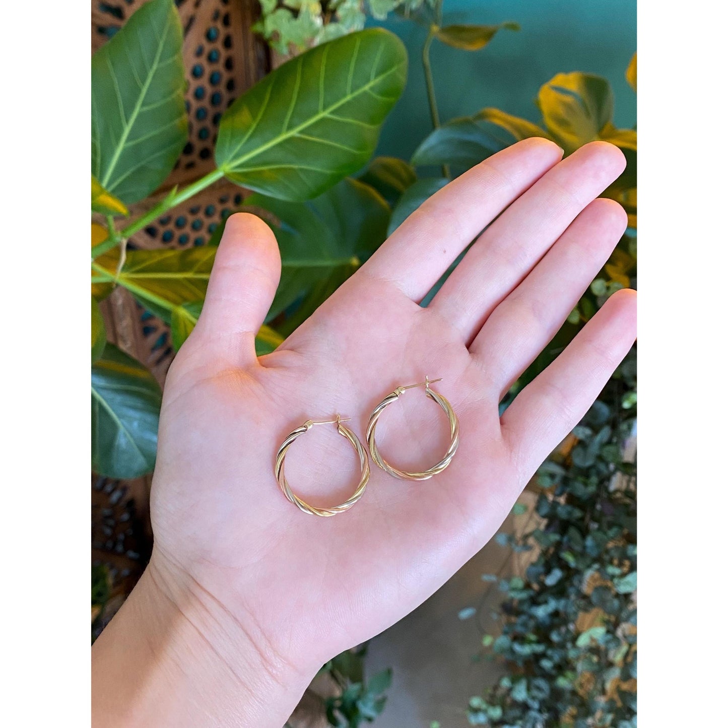 Vintage 14k Tri Tone Gold Twist Hoop Earrings