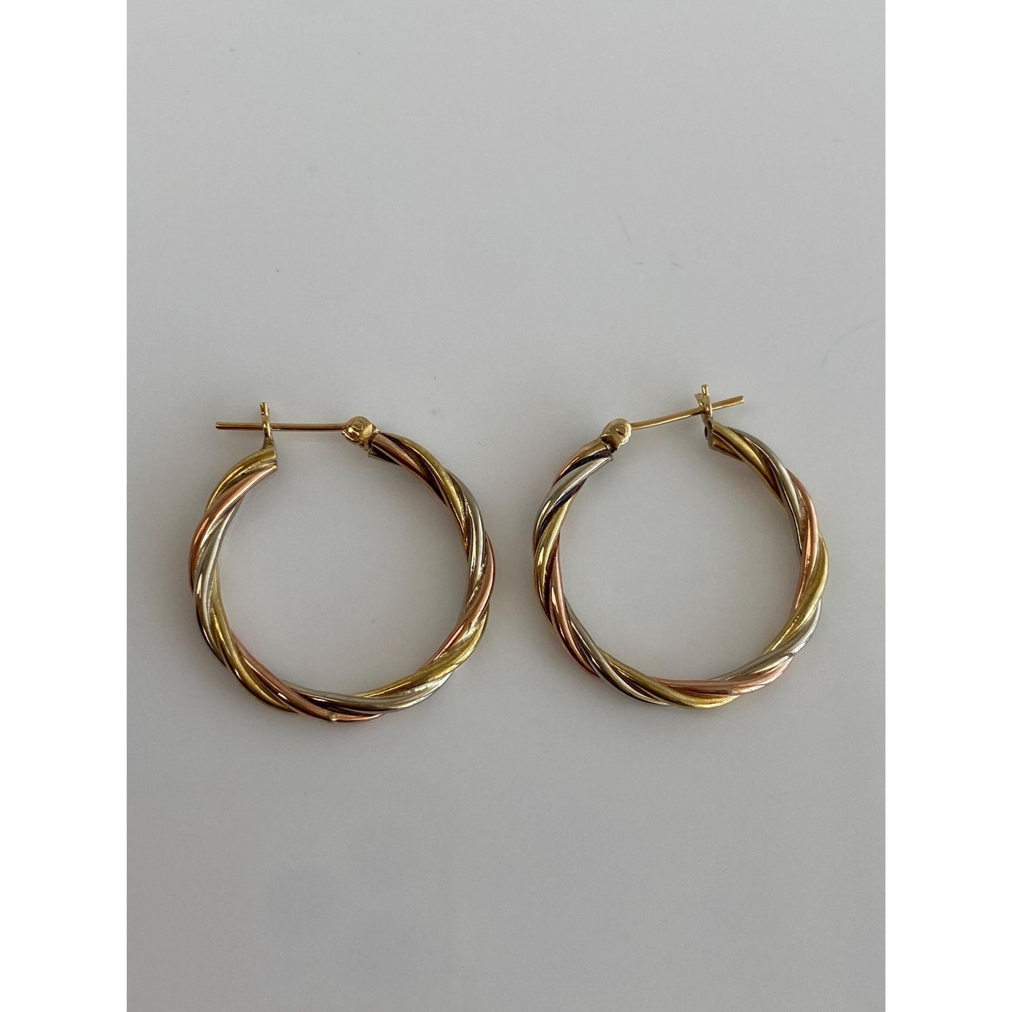 Vintage 14k Tri Tone Gold Twist Hoop Earrings