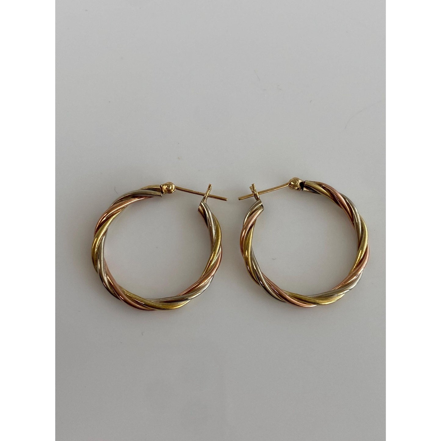 Vintage 14k Tri Tone Gold Twist Hoop Earrings