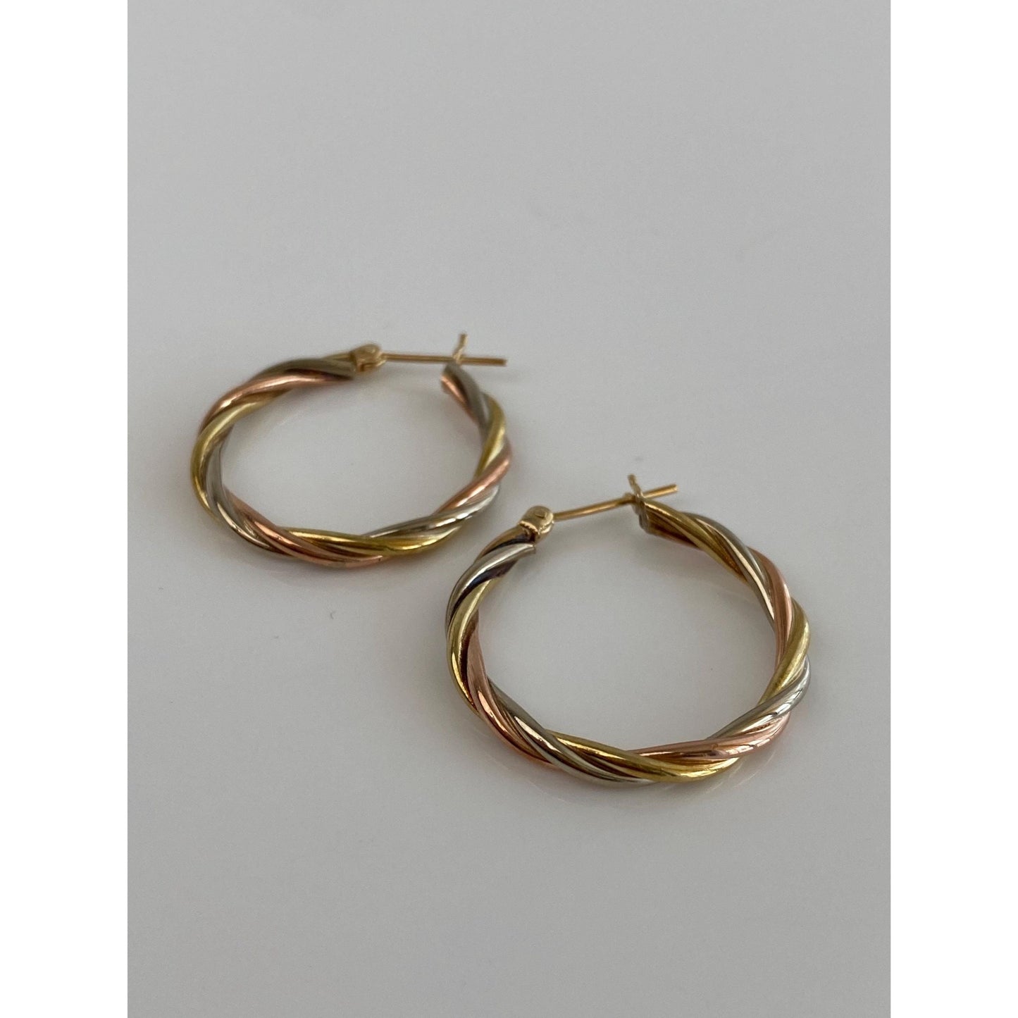 Vintage 14k Tri Tone Gold Twist Hoop Earrings