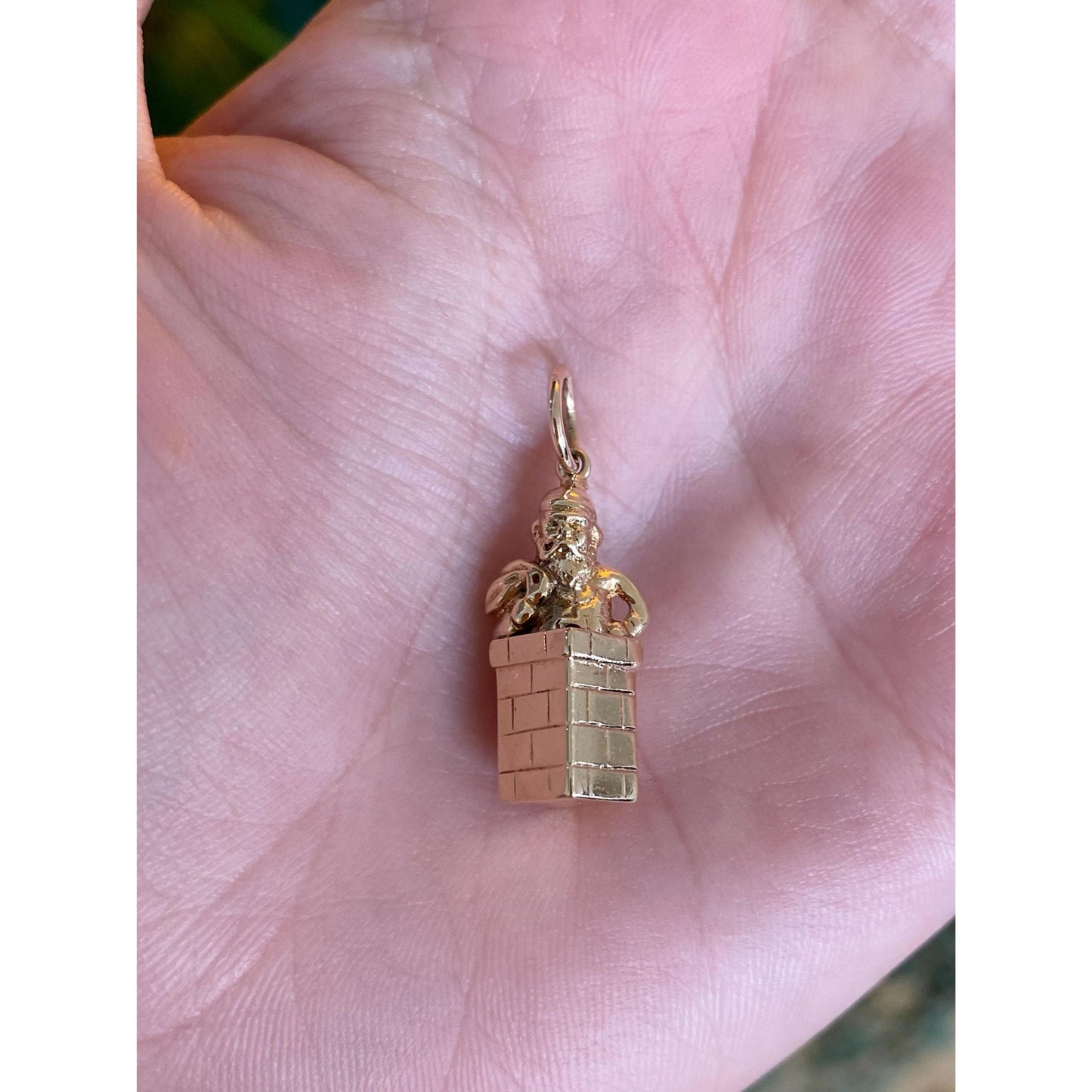 Vintage Solid 14k Yellow Gold Santa Chimney Charm