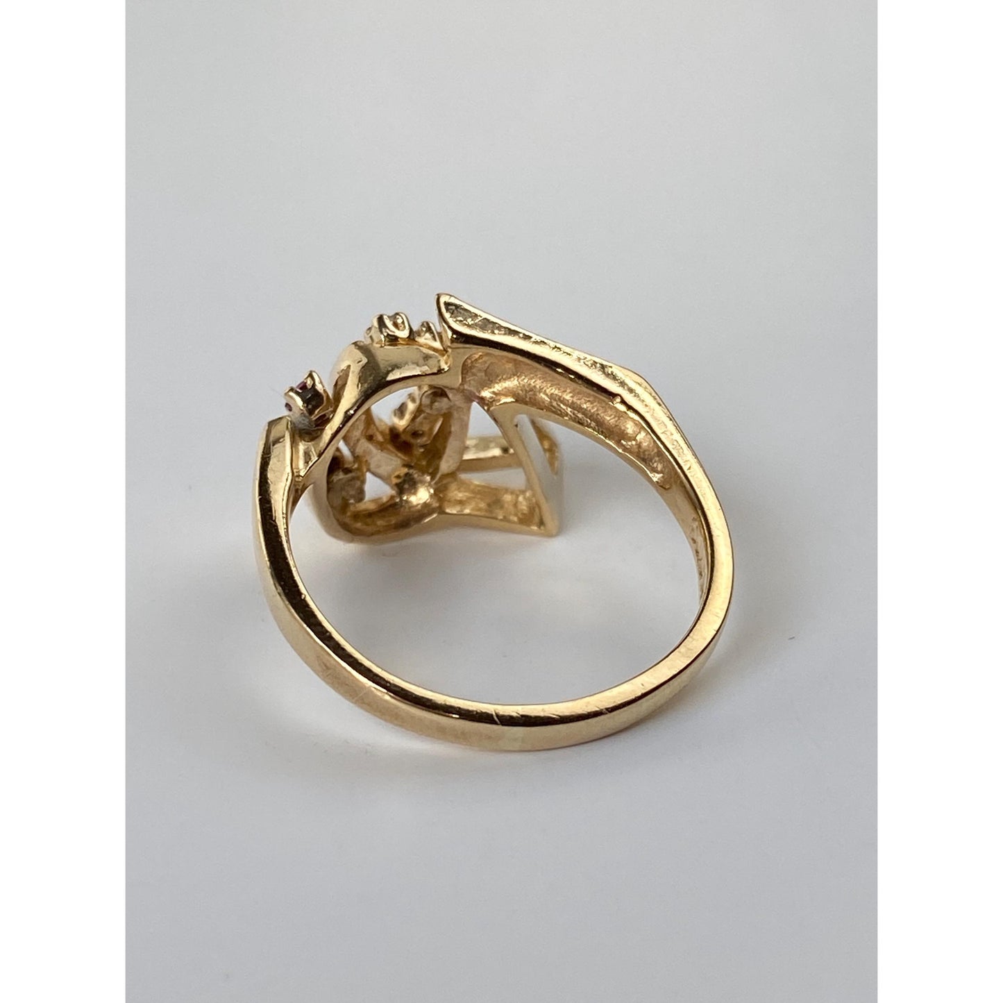 Vintage Solid 14k Yellow Gold Diamond Red Spinel Ring - Size 8