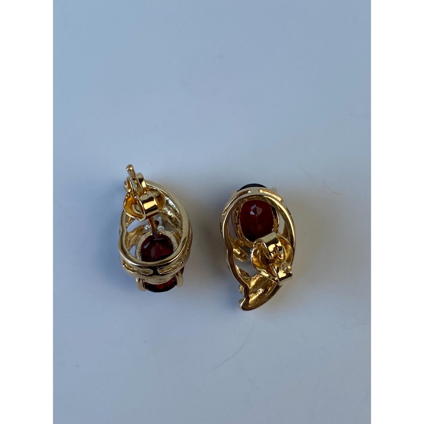 Vintage Solid 14k Yellow Gold Garnet Clear Sapphire Stud Earrings
