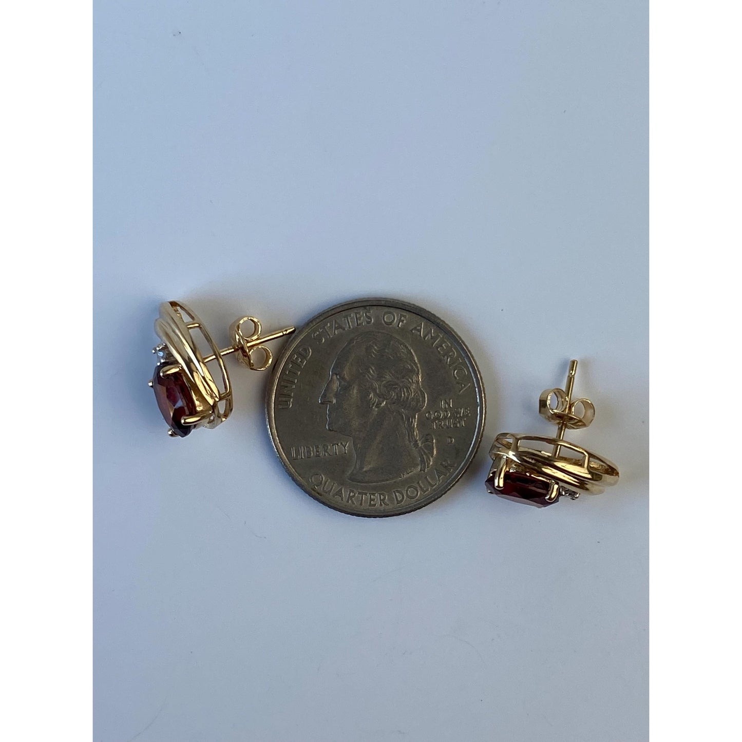 Vintage Solid 14k Yellow Gold Garnet Clear Sapphire Stud Earrings