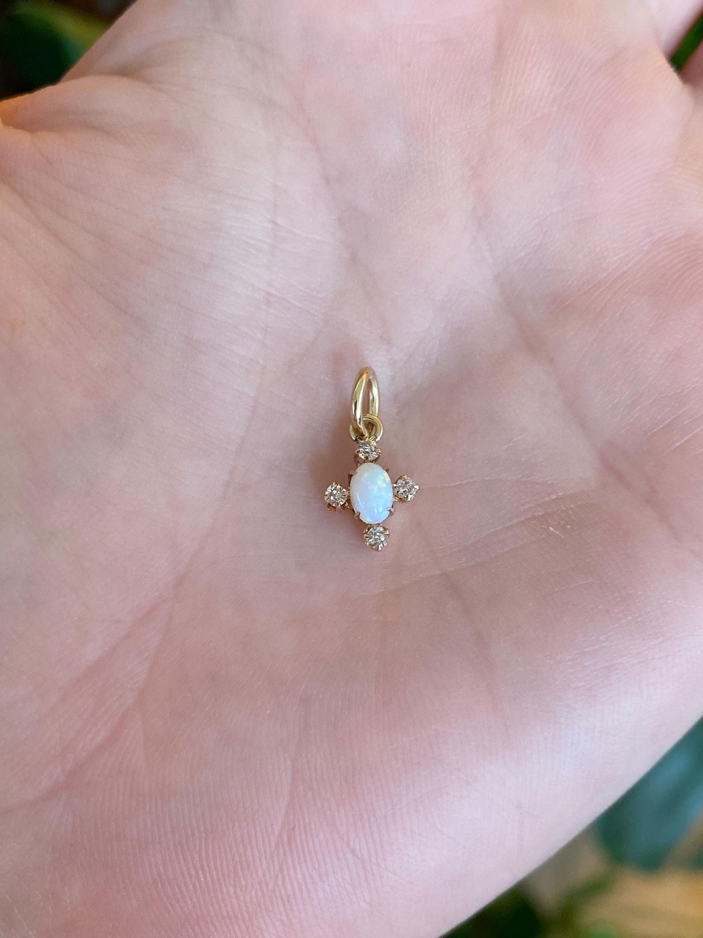 Vintage Solid 10k Yellow Gold Old Mine Cut Diamond Opal Stick Pin Conversion Charm