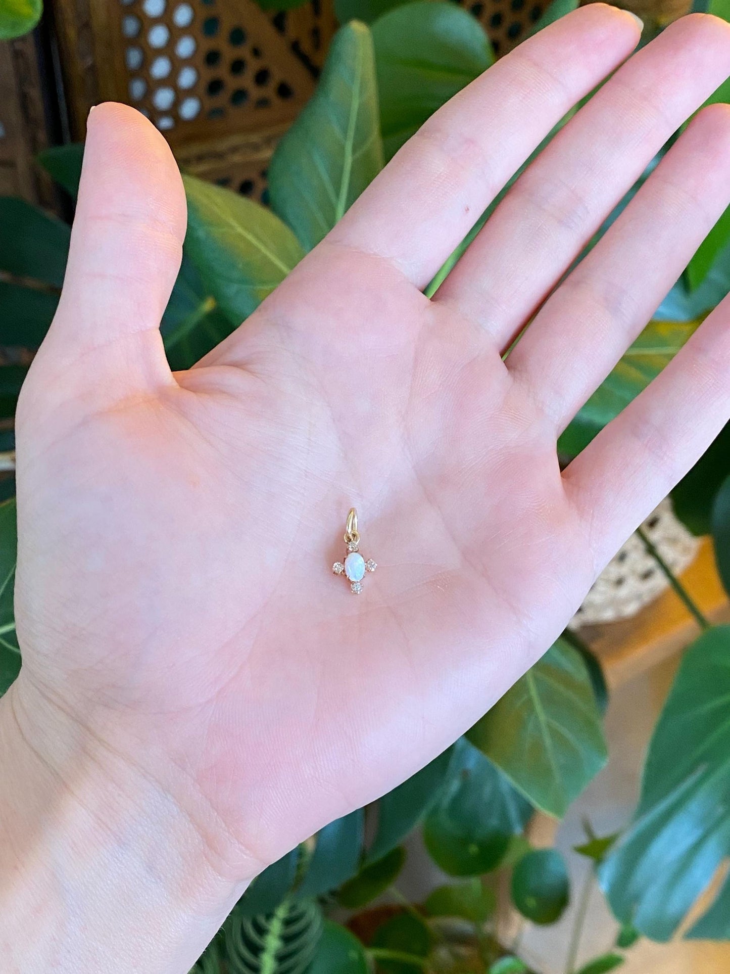 Vintage Solid 10k Yellow Gold Old Mine Cut Diamond Opal Stick Pin Conversion Charm
